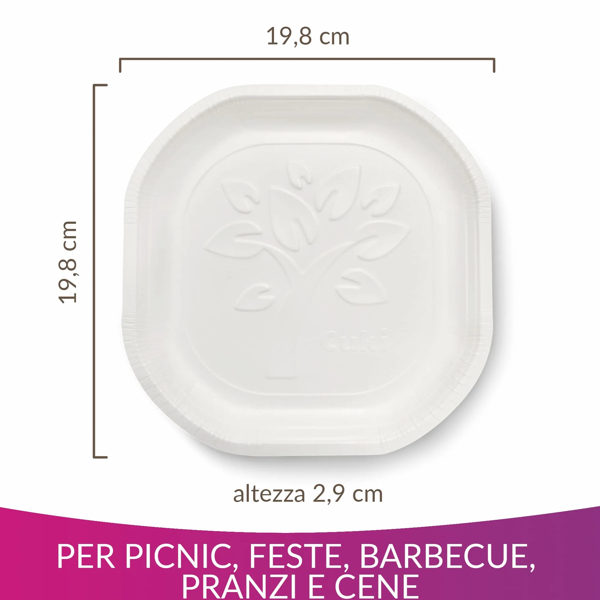 Cuki Piatti Fondi in Cartoncino Biodegradabile e Compostabile 75 Pezzi 19.8 x 19.8 cm