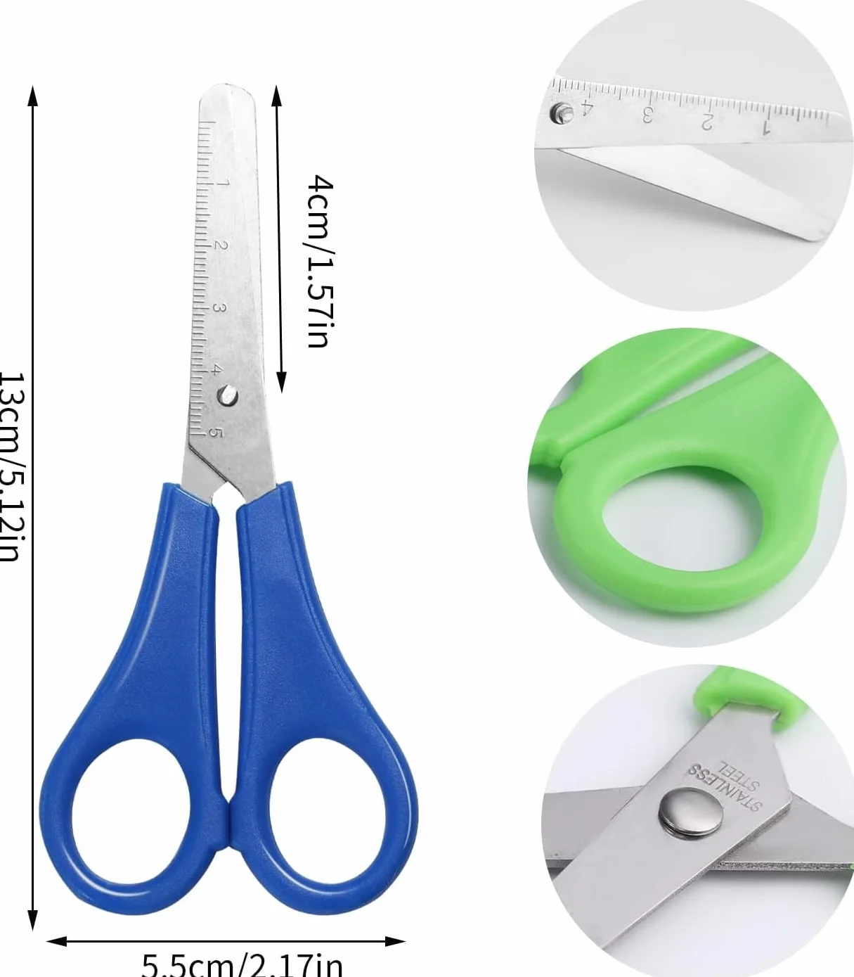 Forbici Sicurezza Bambini 10 Pezzi 5 Pollici, Punta Arrotondata, Impugnatura Morbida, Colorate per Scuola e Scrapbooking