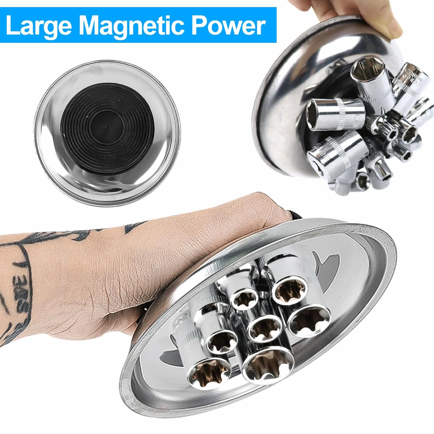 4 Pezzi Officina Vassoio Magnetico Kit, Vassoi in Acciaio Inossidabile Includono Vassoi per Utensili Rotondi e Rettangolari, per Attrezzi, Viti, Punte e Chiodi (4)