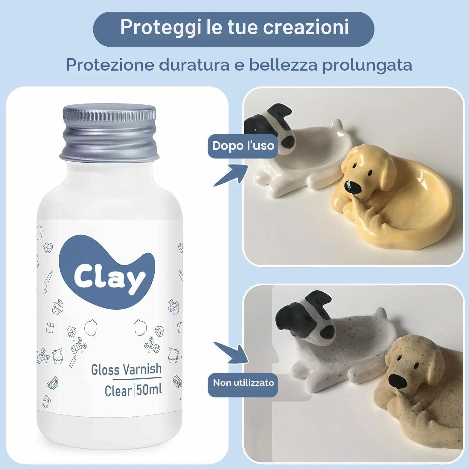 50 ml Vernice per argilla essiccata all'aria, smalto trasparente per ceramica, Finitura ad alta lucentezza, resistente ai graffi, impermeabile, previene le screpolature (Lucido)