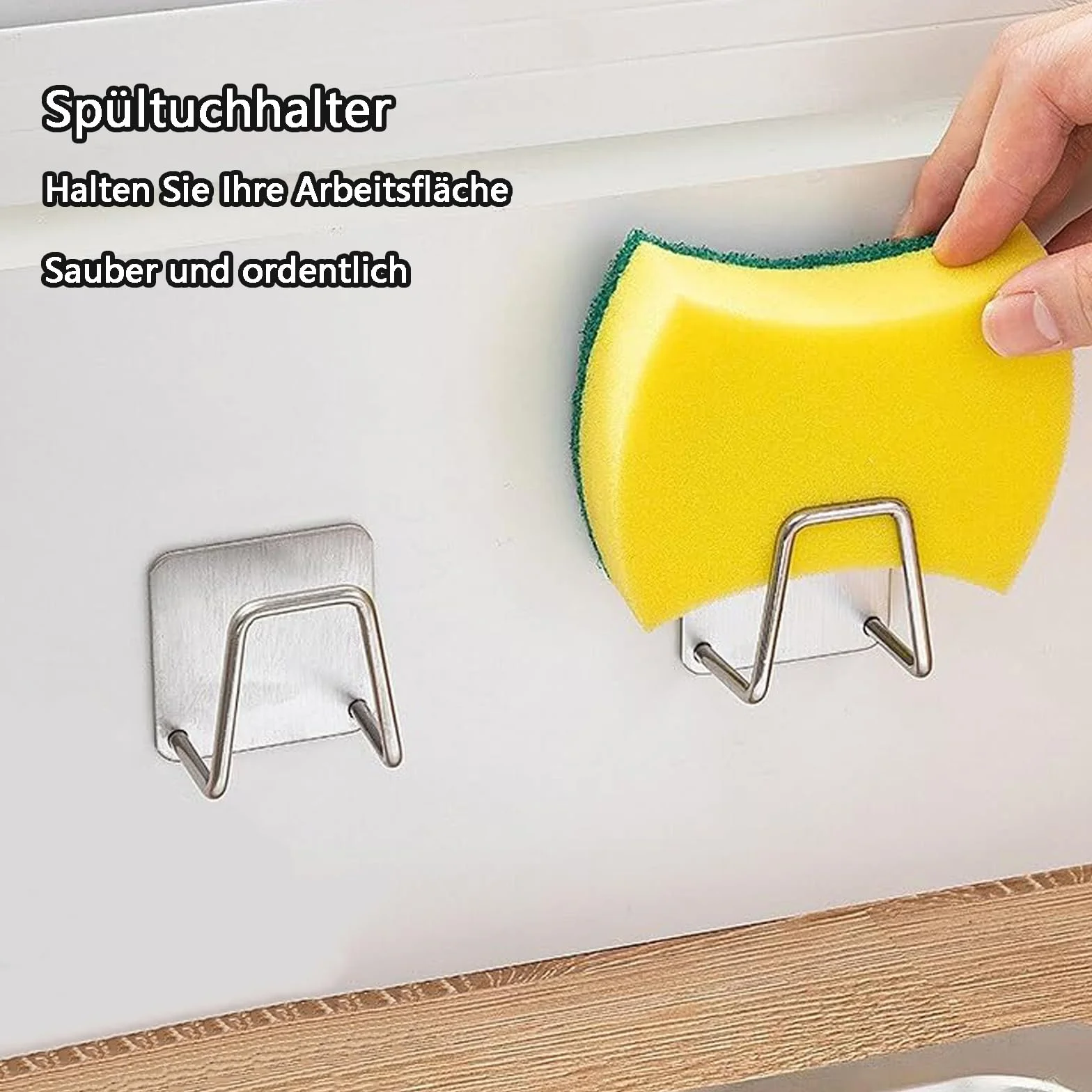 Porta Asciugamani Adesivo Acciaio Inossidabile con 2 Supporti Spugna per Bagno Cucina