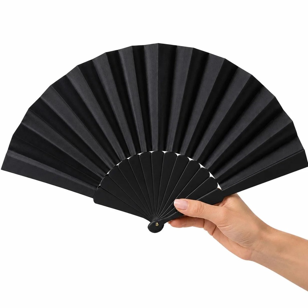 Ventaglio Pieghevole da Borsetta Nero Plastica | 23 cm Chiuso, 42 cm Aperto, Poliestere, Ideale per Matrimoni ed Eventi Estivi