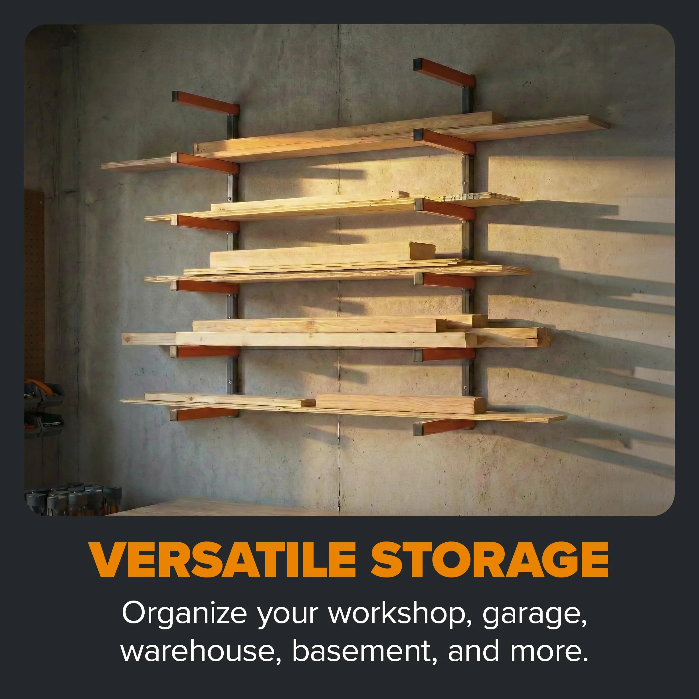Bora Organizer in legno e scaffale per legname in metallo con montaggio a parete a 6 livelli, per interni ed esterni, arancione | PBR-001
