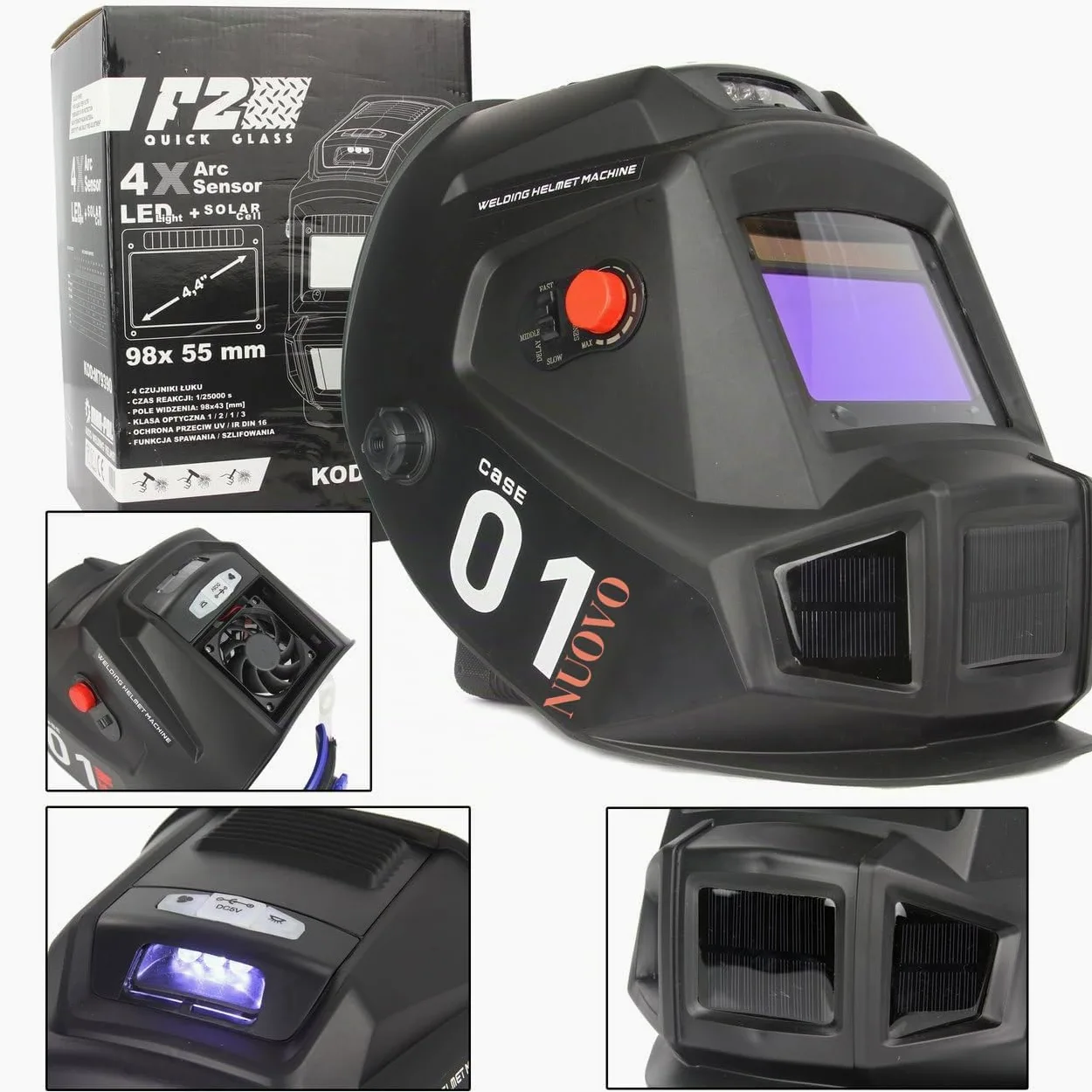 Maschera Casco Saldatura Autoscurante per MIG TIG MAG MMA | Campo Visivo 100x93 mm | Regolabile