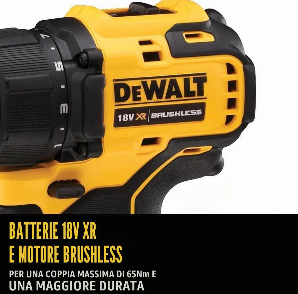 DEWALT Trapano avvitatore 18V XR senza spazzole con 2 batterie al litio da 2Ah e caricabatterie, DCD708D2T-QW