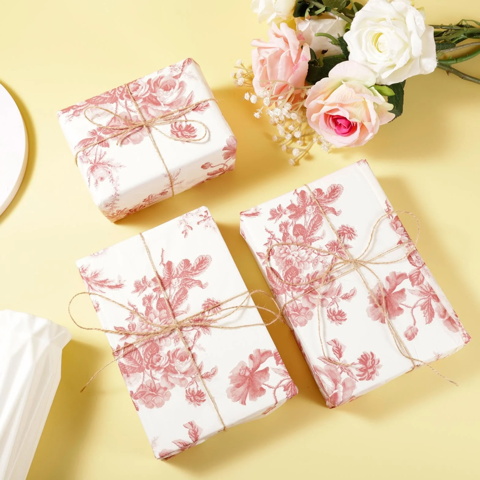 Carta velina 35,5 x 50,8 cm con peonia, 30 fogli rosso per imballaggio regali
