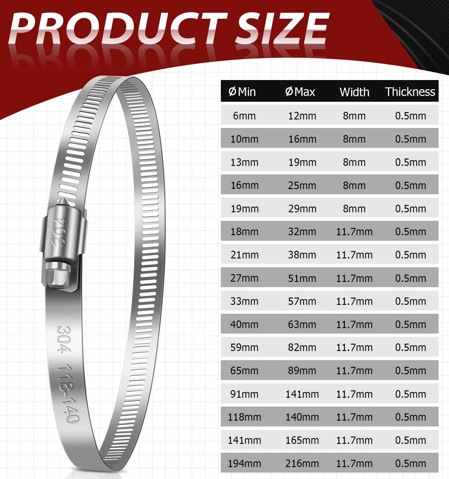 Bolatus - Confezione da 12 morsetti stringitubo regolabili 6-12 mm in acciaio inox 304 - Morsetti stringitubo regolabili per tubo di piscina e irrigazione
