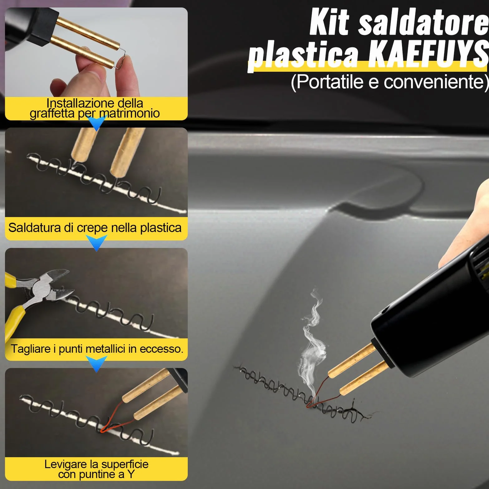 KAEFUYS Saldatrice per Plastica 170W 220V Plastica Saldatrice Kit con 805 Pezzi Chiodi per Saldatura e 7 Forme Diverse Saldatrice Plastica per Riparazione Auto Paraurti Auto Ricambi