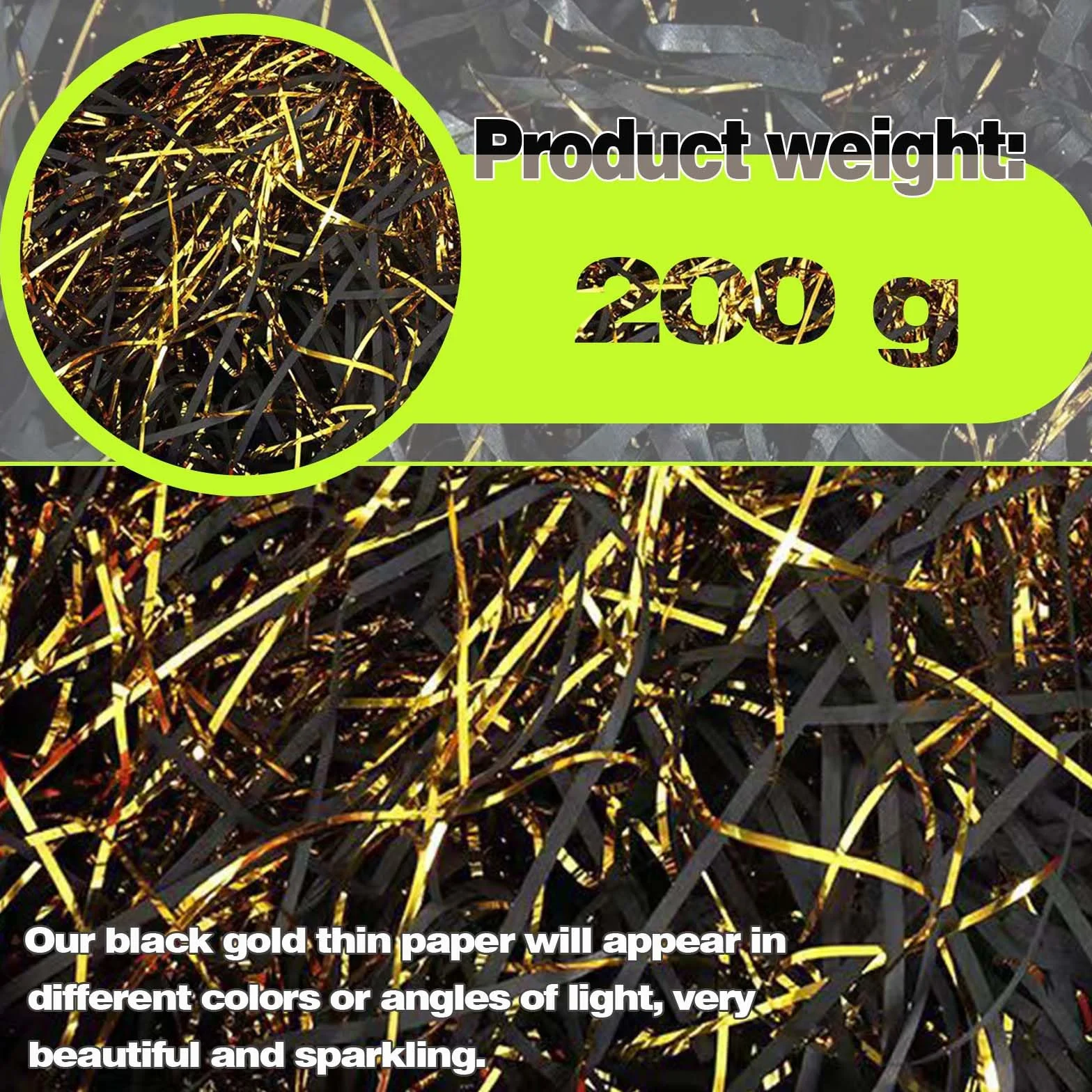 Carta Velina Tagliuzzata 200g Nero e Oro Set Confezioni Regalo
