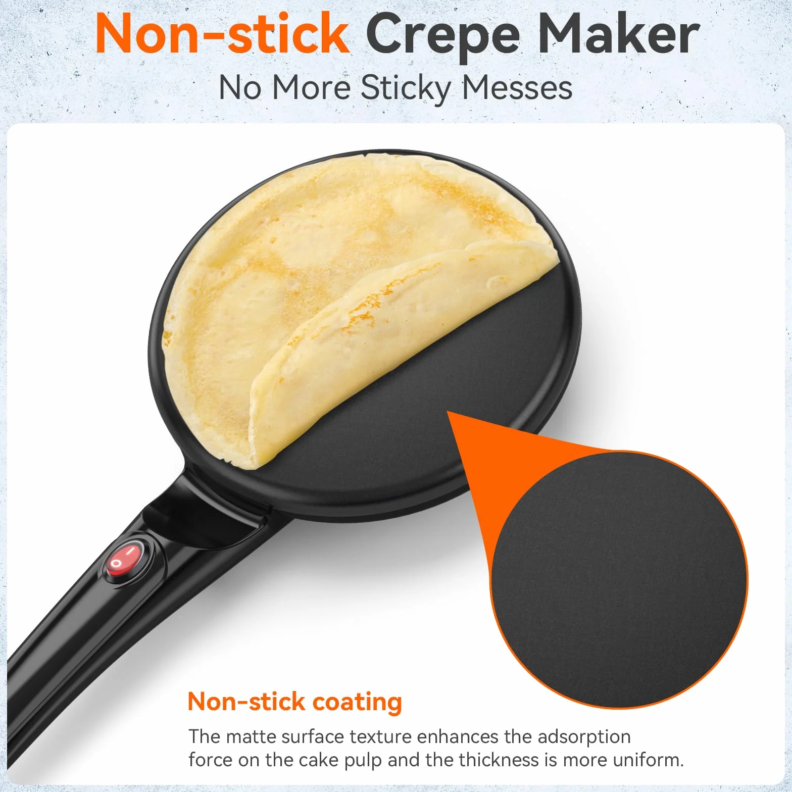 SNAILAR Crepiera Elettrica con Manico, Crêpes Maker Antiaderente, Piastra Crepes Macchina Portatile 800W per la Casa, Diametro 20 cm
