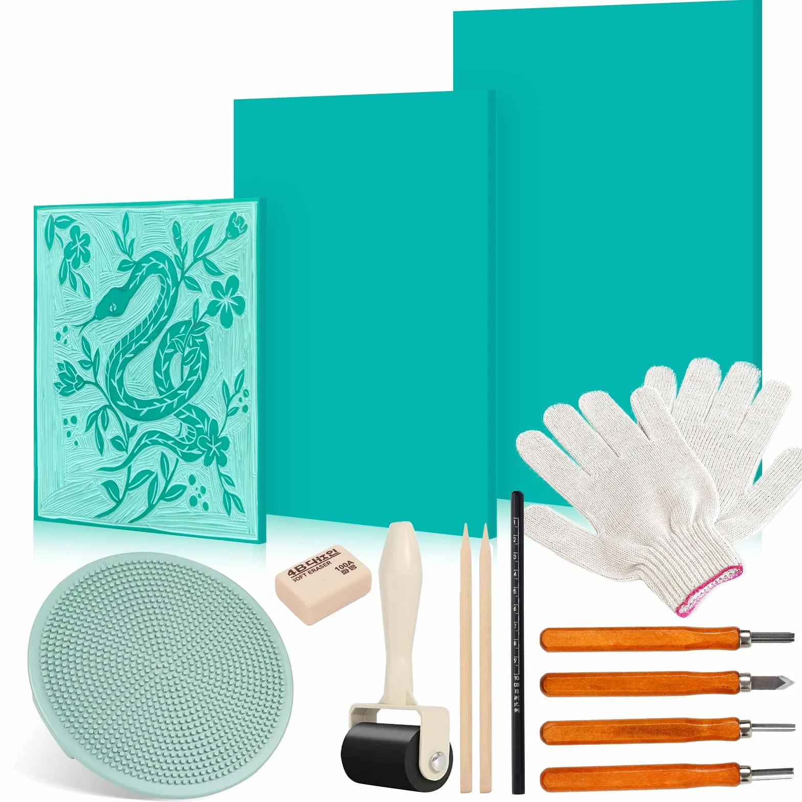 Linoleum, set per Stampa Linoleum, A4, A5, A6 Linoleum per Incisione Fogli di Gomma, Set per la Stampa su Linoleum con Strumenti per Intaglio per Principianti per Realizzare Lavori Artigianali