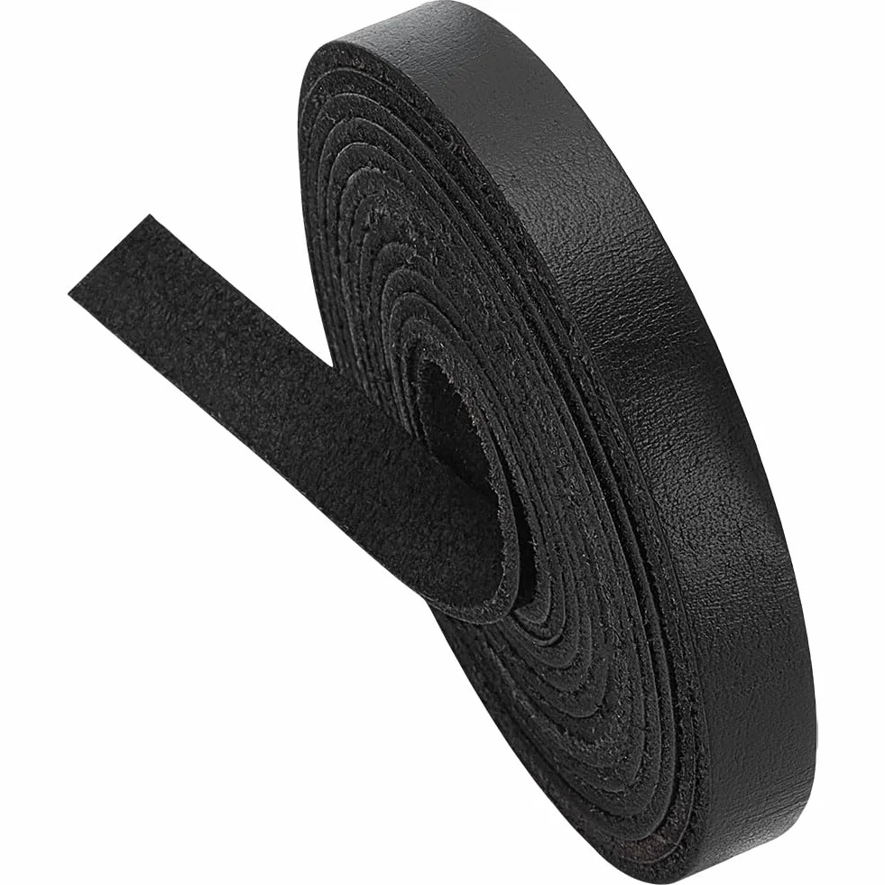 WADORN Cordino Piatto In Vera Pelle Da 2 m e 10.5mm per Artigianato, Vera Pelle di Mucca Striscia di Corda Intrecciata Grana Piatta Strisce Stringhe per Gioielli artigianali fai da te, Nero