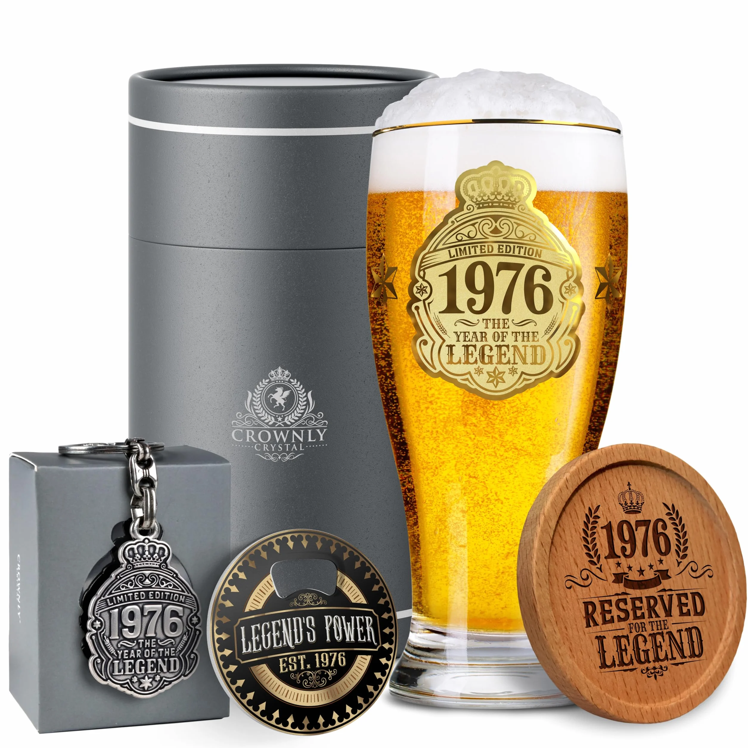 CROWNLY CRYSTAL® Bicchieri Birra 570 ml Personalizzati Regalo 50 Anni Uomo