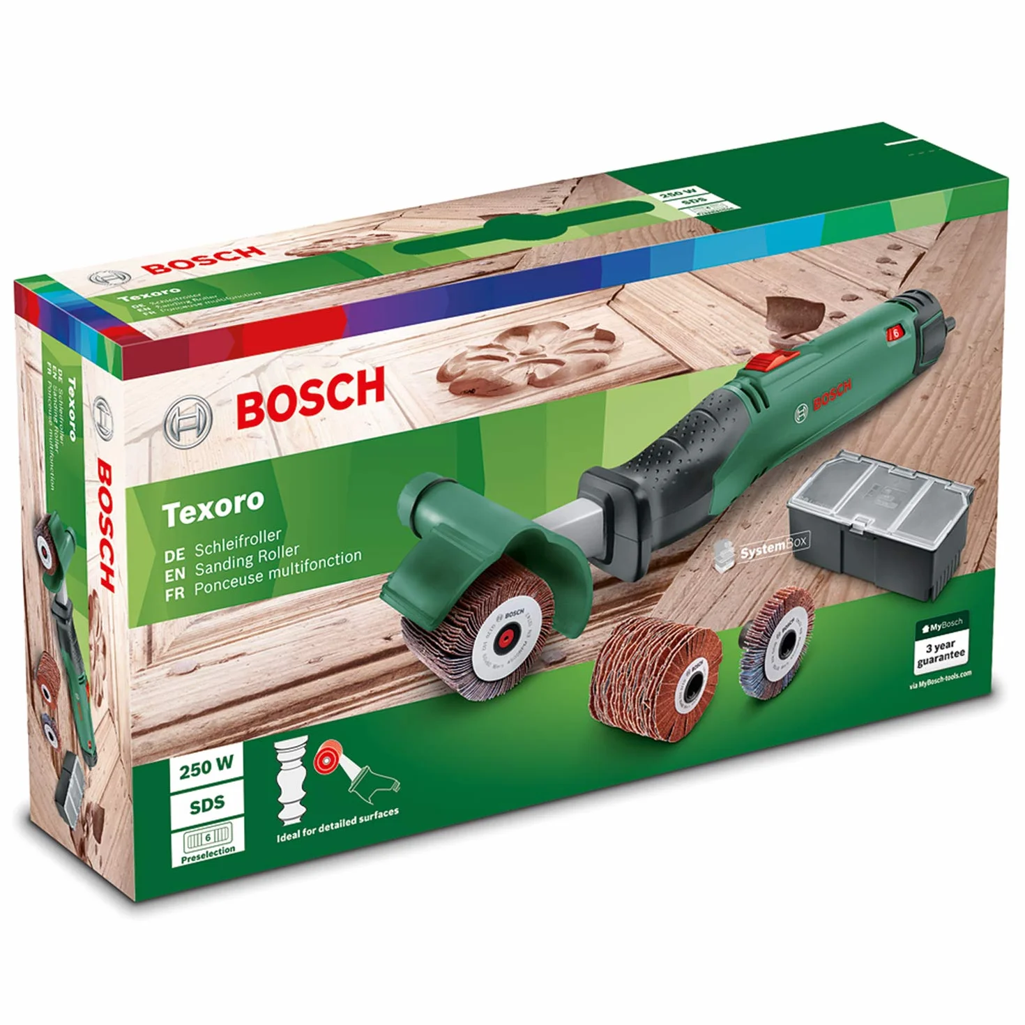 Bosch Texoro Levigatrice a rullo abrasivo 250 W 3 accessori