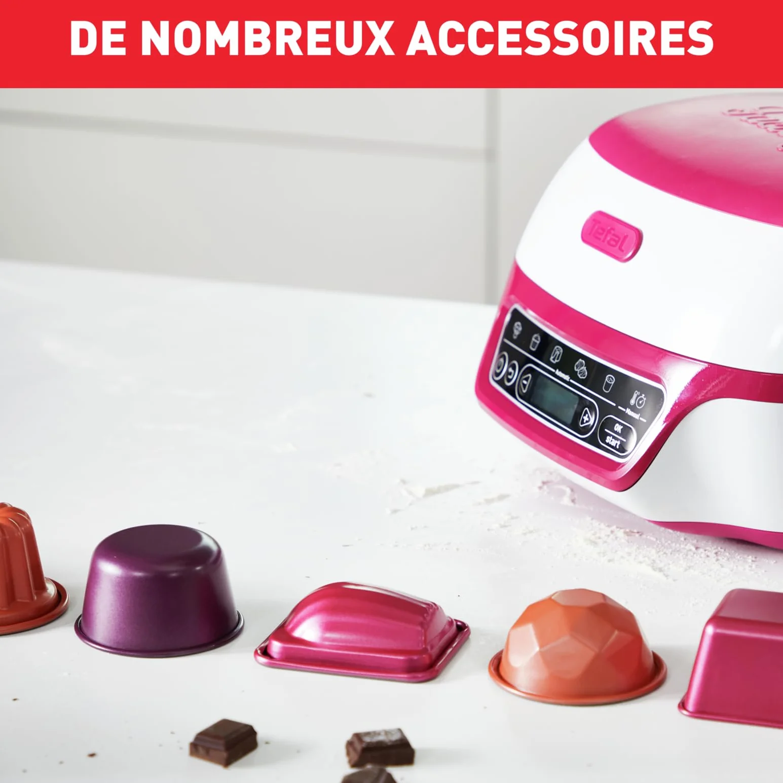 Tefal Macchina per torte intelligente, 5 programmi automatici, 1 modalità manuale, 12 stampi mini torte, 1 stampo grande, compatibile con la gamma CreaBake, Cake Factory Delizie KD810112
