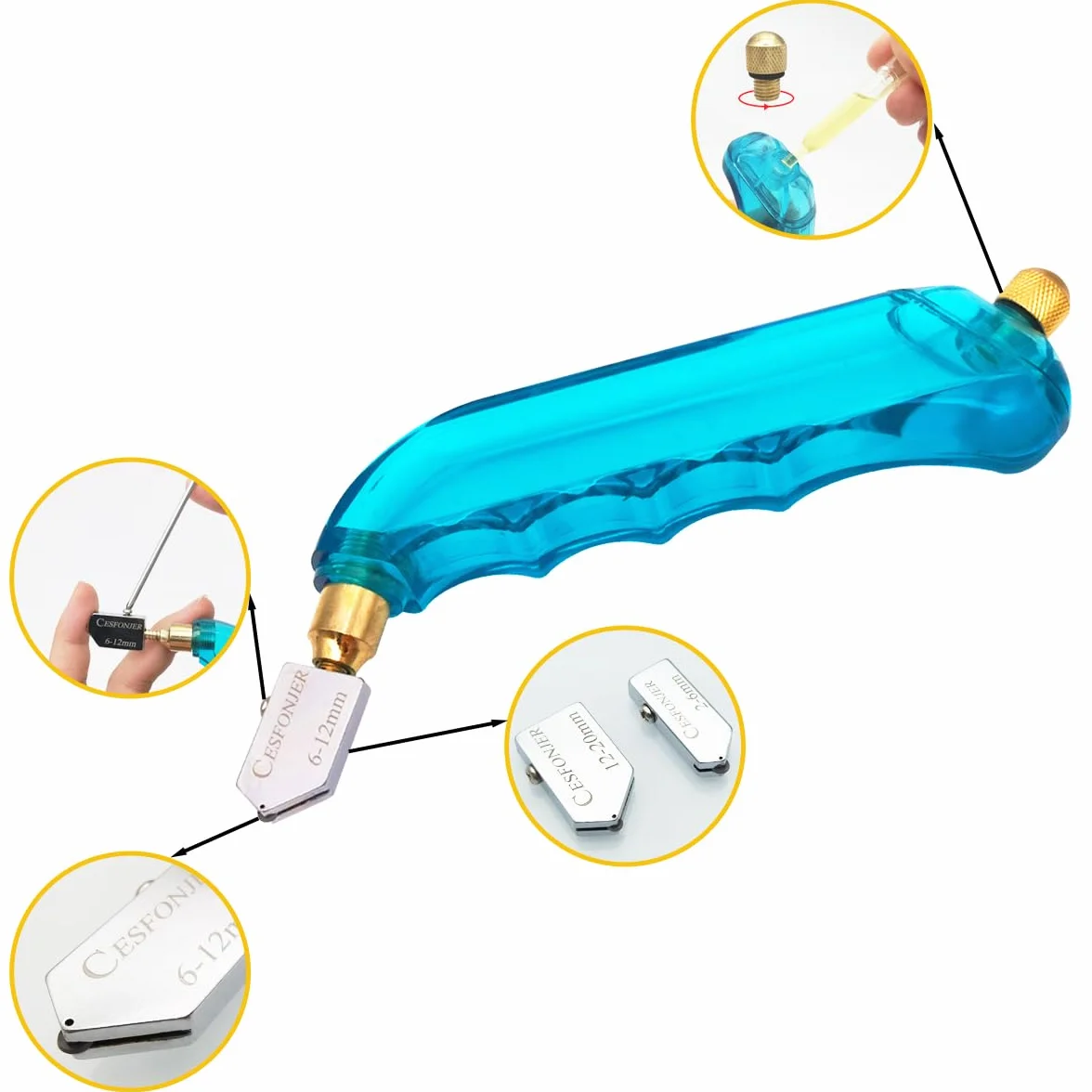 CESFONJER Cutter di vetro professionale della con extra sostituibile Testa e serbatoio dell'olio - 2mm-6mm / 6mm-12mm / 12mm-20mm, per il taglio di piastrelle in ceramica di vetro a specchio.