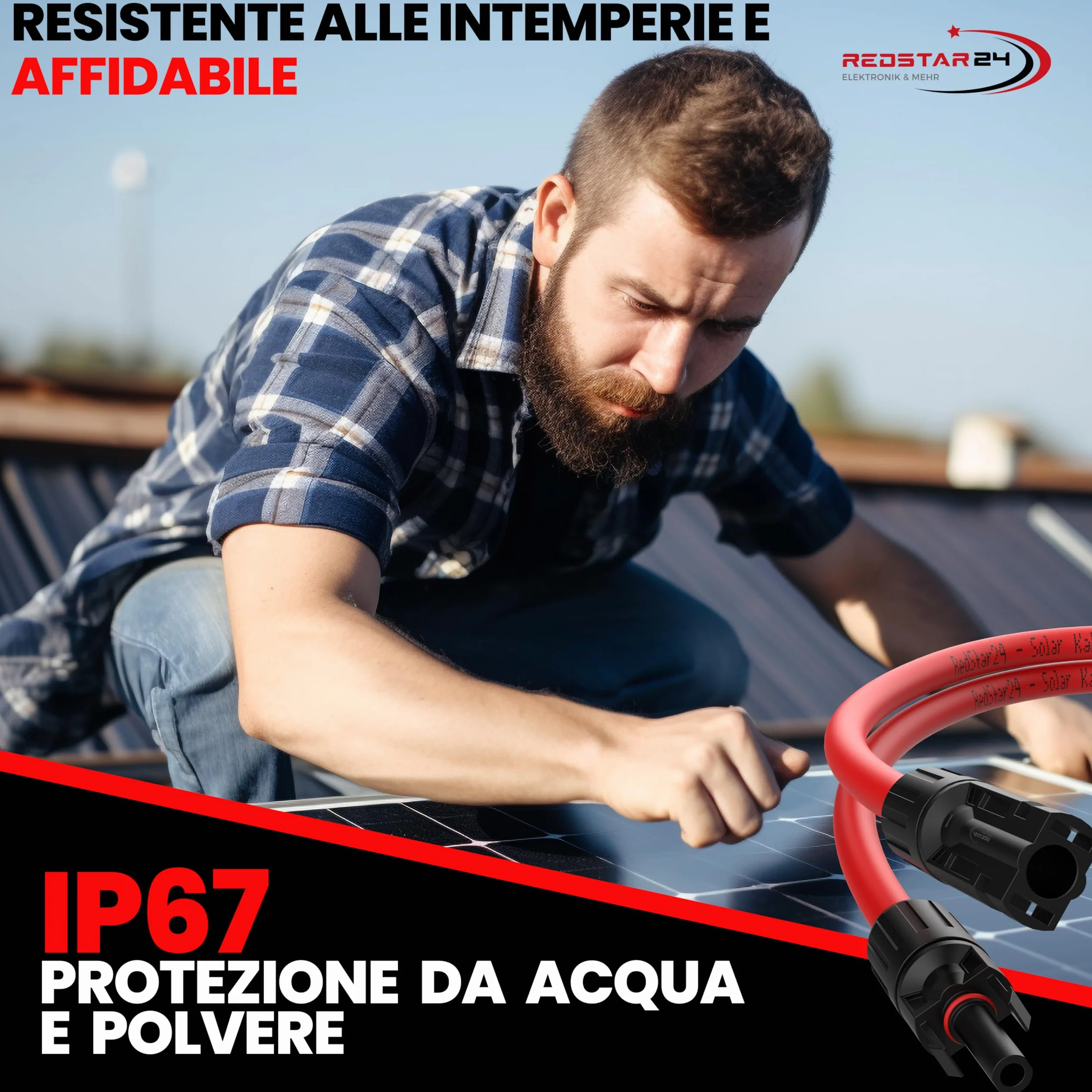 RedStar24 Set Pinze Crimpatura Solare 2,5/4/6mm² con 10 Connettori Maschio & Femmina, 2 Chiavi per Montaggio, Crimpatrice per Cavi Solari PV e Impianti fotovoltaico