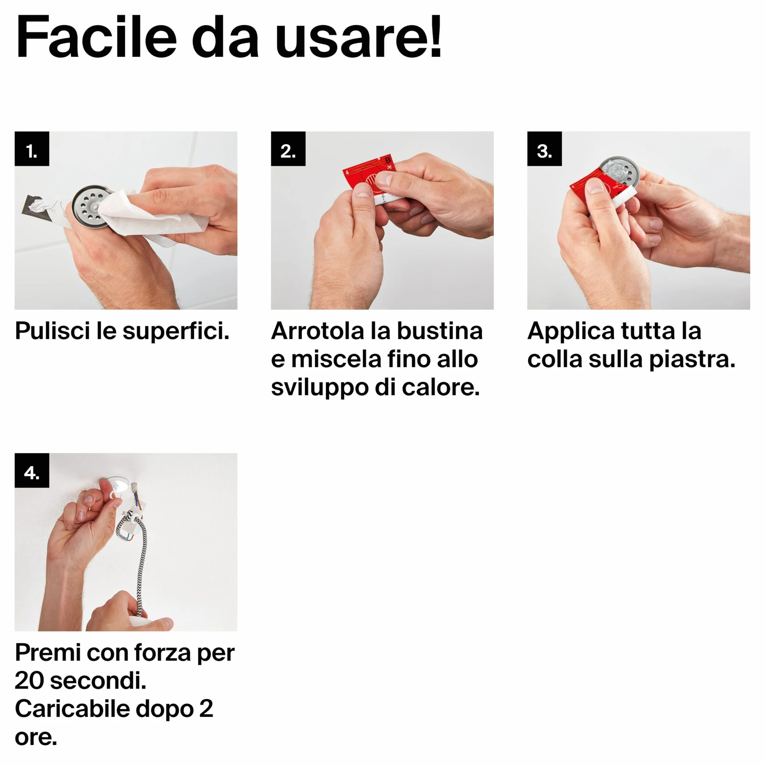 Fischer 3x Gancio Strong, Ganci Adesivi con Colla Bicomponente senza Bucare il Muro, per Appendere a Soffitto e a Parete Fino a 10 Kg, per Luci, Lampade, Cavi, Decori, 3 Pezzi
