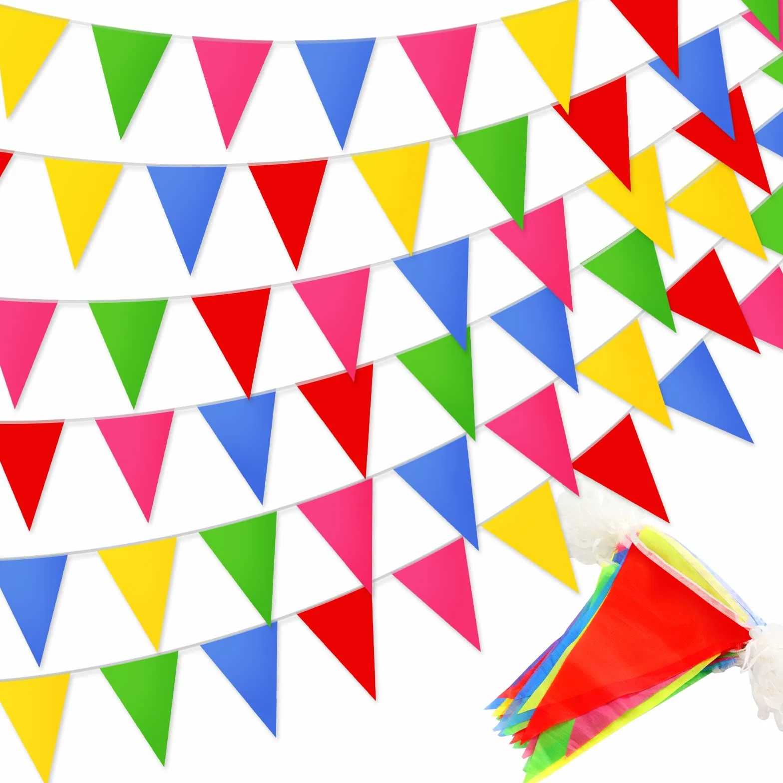 Annhao 50 Metri 120 Bandierine Triangolari Colorate Feste festone Striscione Bandiere Ghirlanda Decorazioni per Festa Compleanno Matrimonio Natale Giardino Esterno Decorazioni