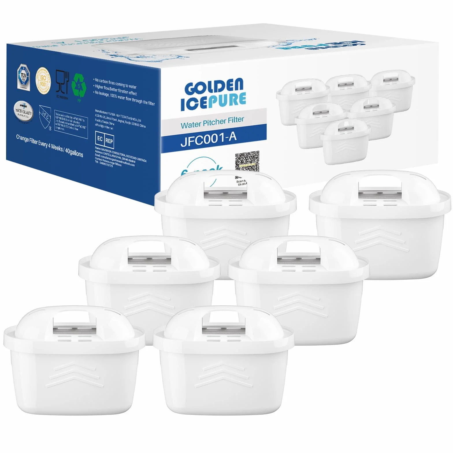 GOLDEN ICEPURE Filtro per bollitore Compatibile Brita Maxtra+ Maxtra Plus Mavea Anna Duomax 6 pezzi
