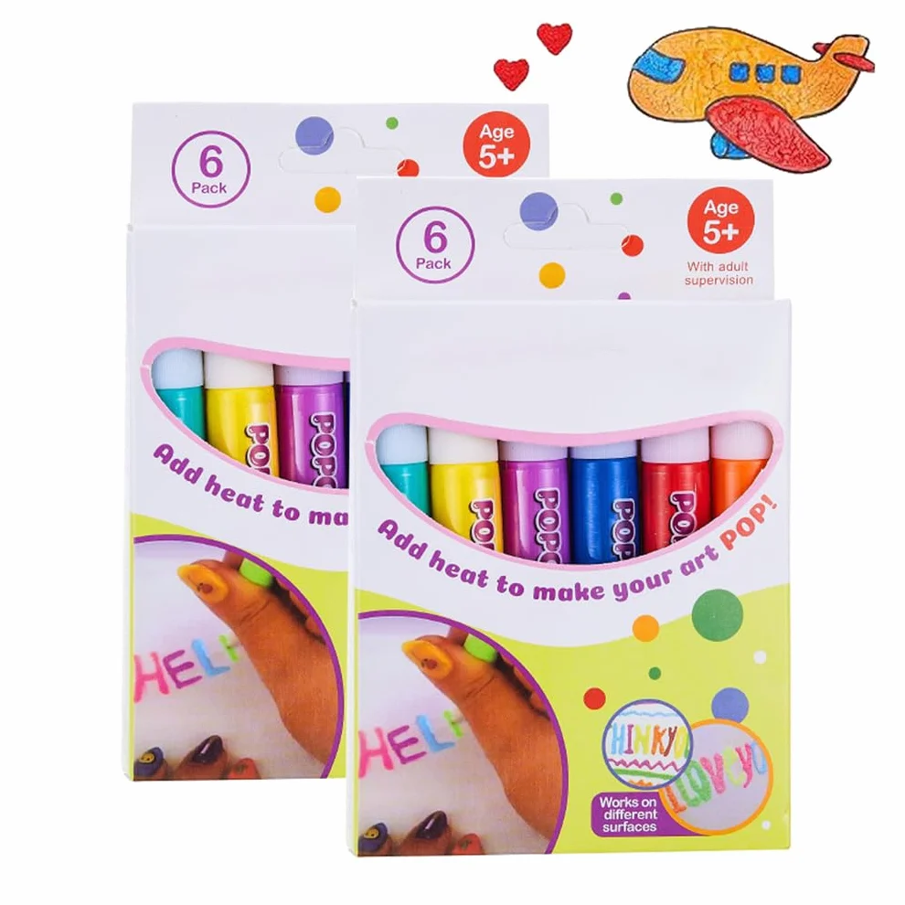 Penne da Disegno A Bolle di Popcorn Fai da Te, Penna per Arte 3D, Penne da Disegno A Colori Magiche, Set per Pittura A Bolle di Stampa, per Biglietti Abbellire Decorare Cancelleria (2 Boxes)