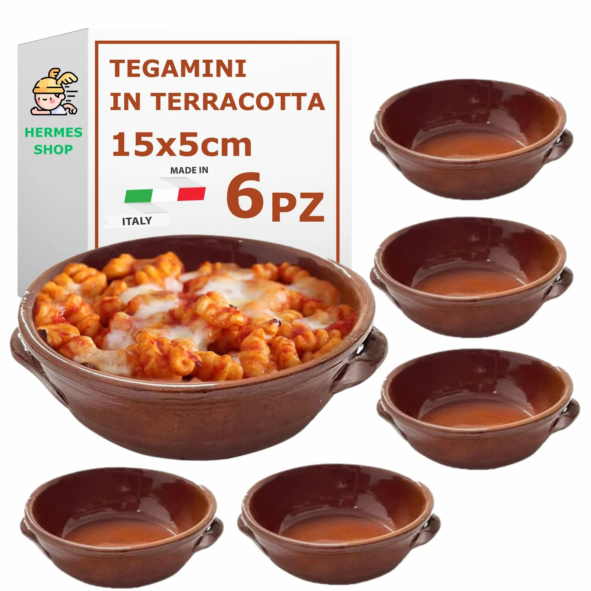Set 6 Terracotta Terrine per Zuppe e Piatti Tradizionali Diametro 15cm Altezza 5cm Made in Italy