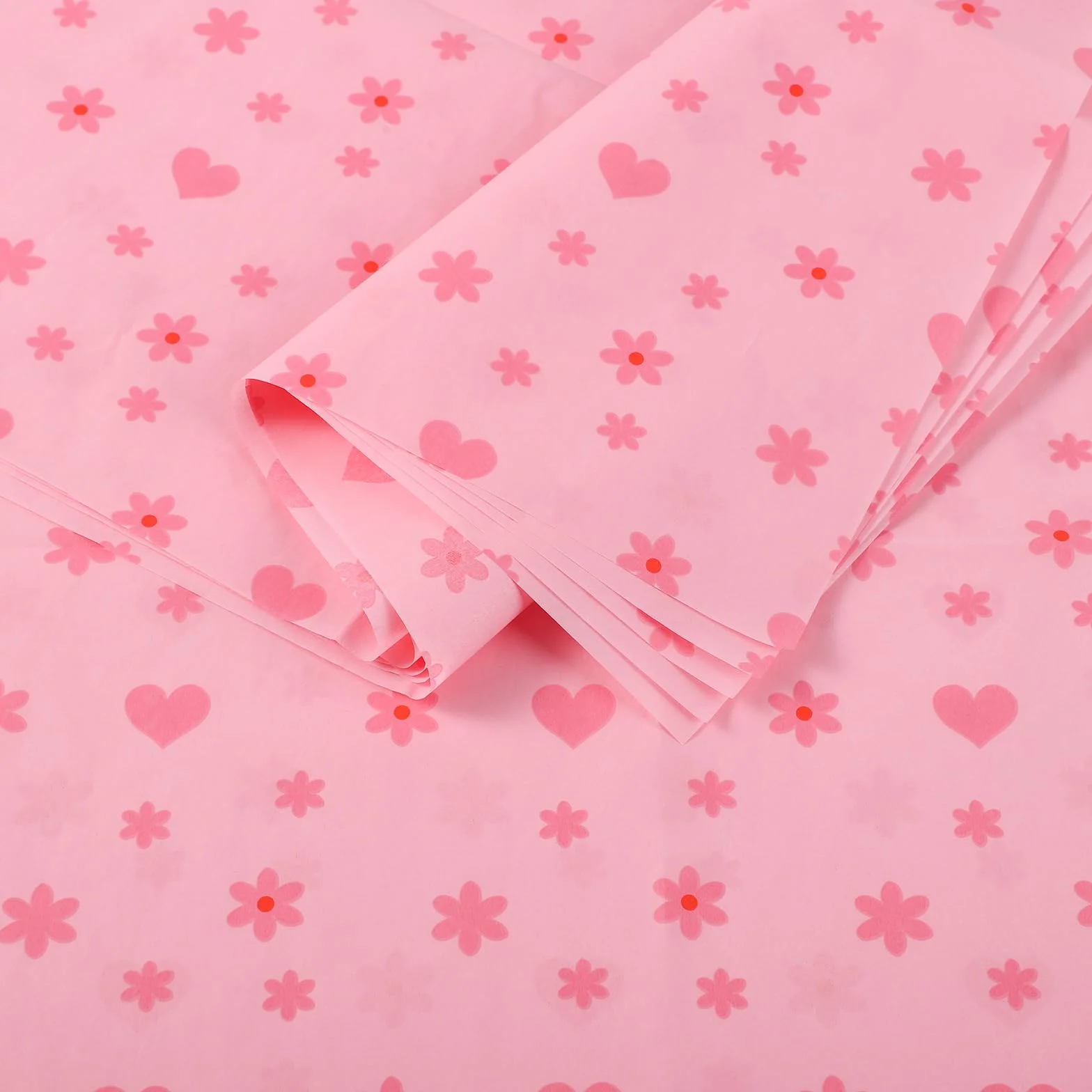 XIHIRCD 30 Fogli Carta Velina con Fiori a Forma di Cuore, 50x35cm, Rosa, Carta per Avvolgere Regalo, Decorativo Per Natale, San Valentino, Compleanni, Matrimonio