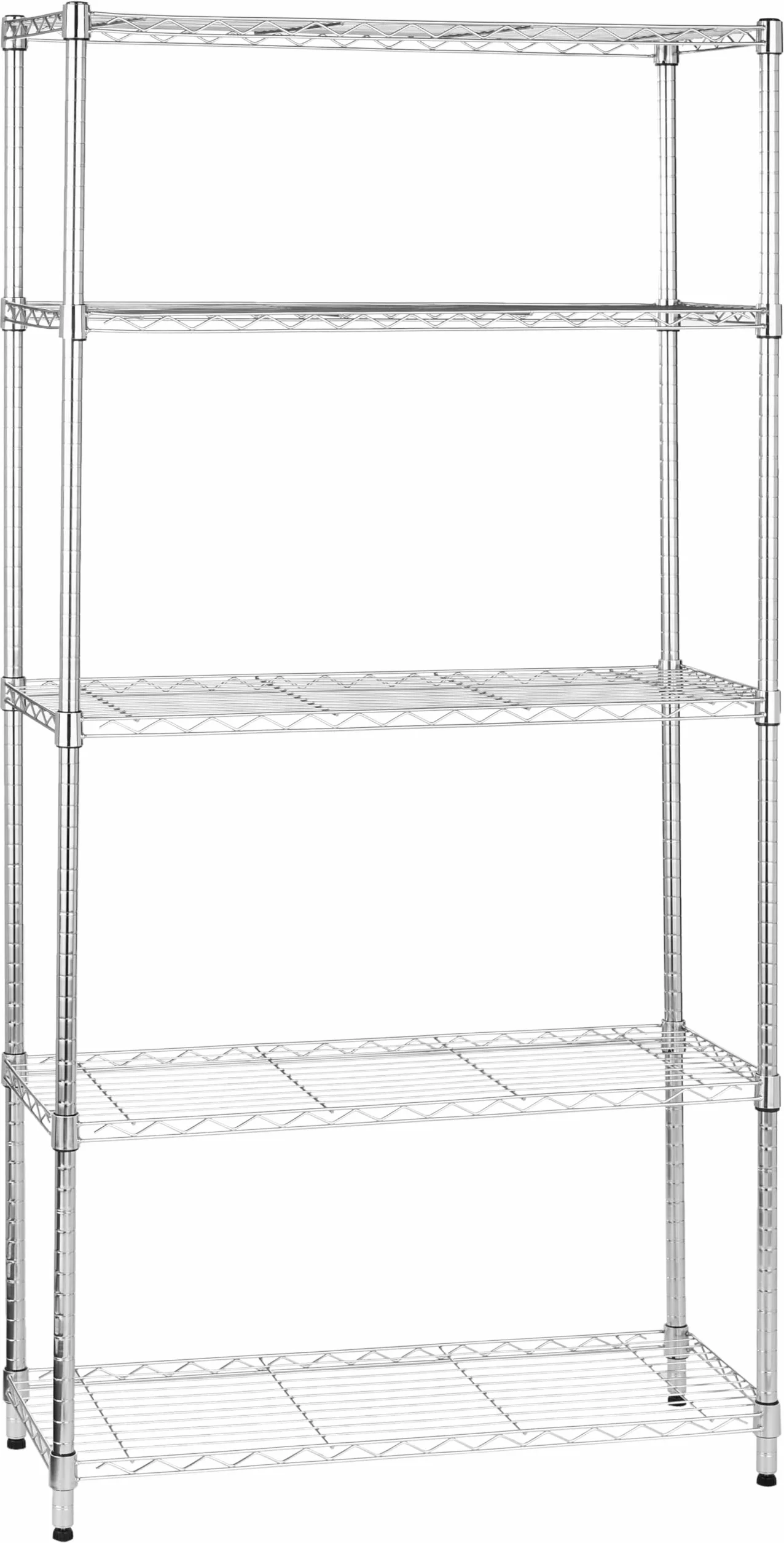 Amazon Basics Scaffaliera a 5 ripiani, altezza dei ripiani e piedini di livellamento regolabili, peso massimo 680 kg, Cromo, 36 D x 91 W x 183 H cm