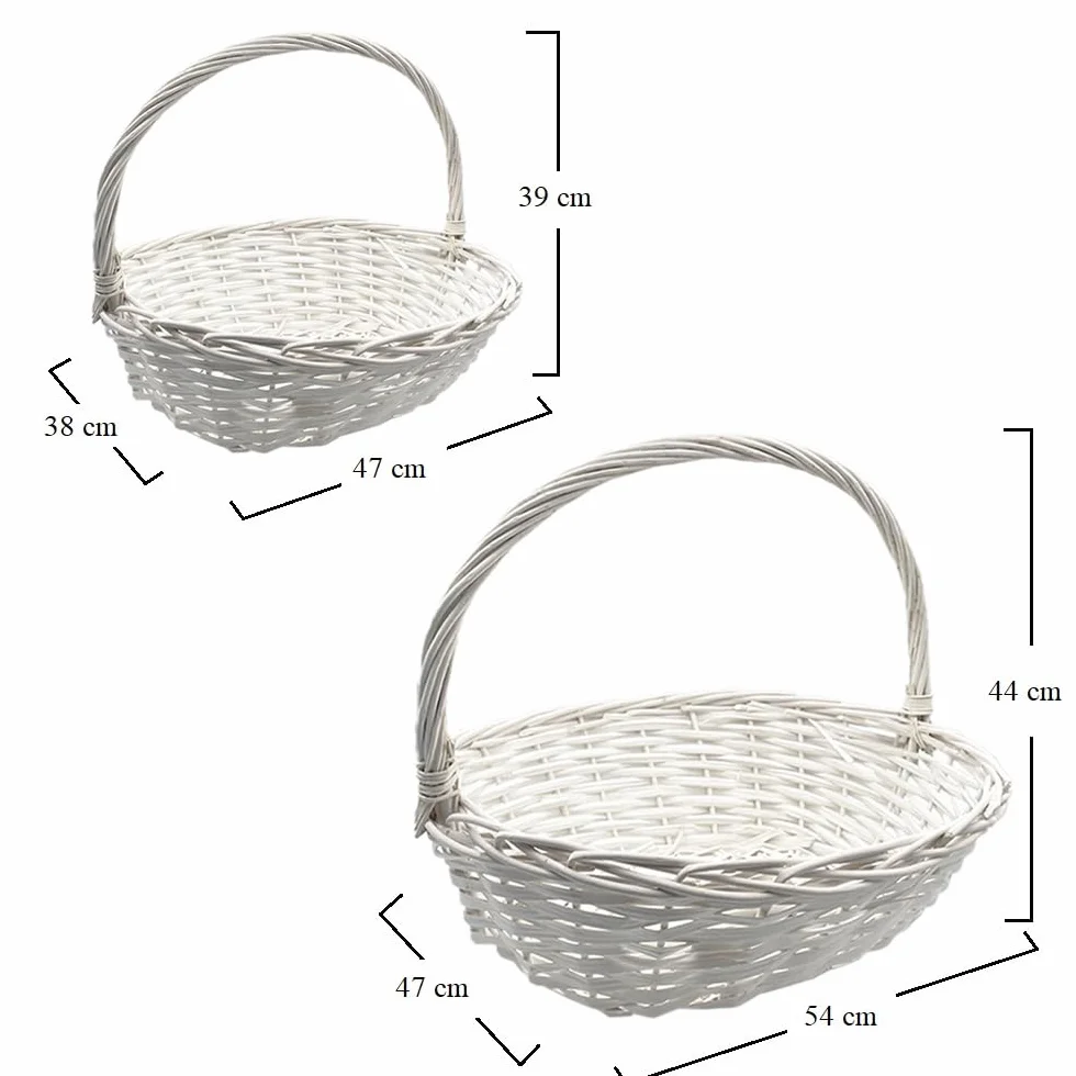 Virsus Set 2 Cesti in Vimini Bianchi 823, misure 47x38x39 cm e 54x47x44 cm, Cesto intrecciato con Manico, Cestini Portaoggetti, Cesti Decorativi Regalo per Feste, per Bomboniere