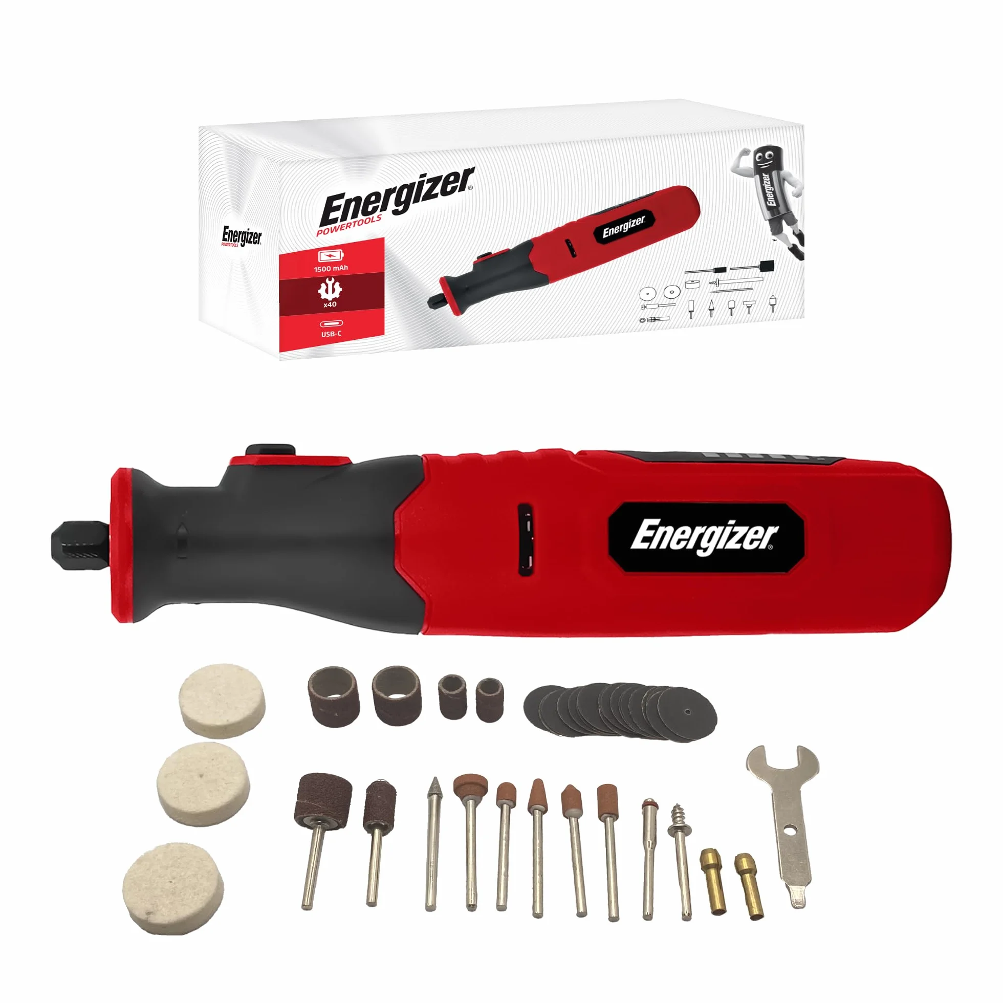 Energizer Smerigliatrice di precisione senza fili 1500mAh USB-C 5 velocità 40 Accessori