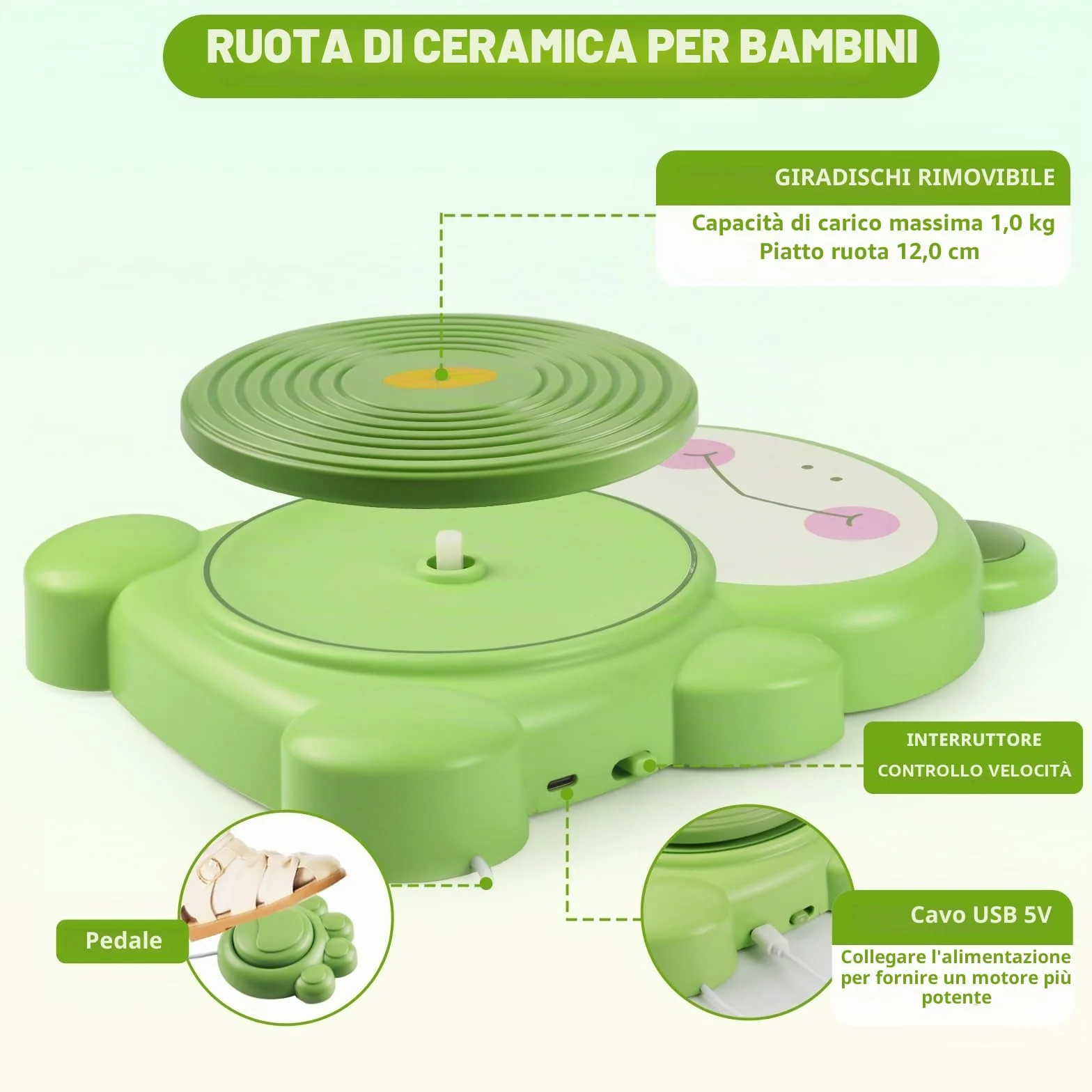MYDOVA Ruota in ceramica per bambini, kit completo di pittura in ceramica, arte e artigianato per bambini dai 6 ai 12 anni con confezione da 3 argille per asciugare all'aria e strumenti di scultura