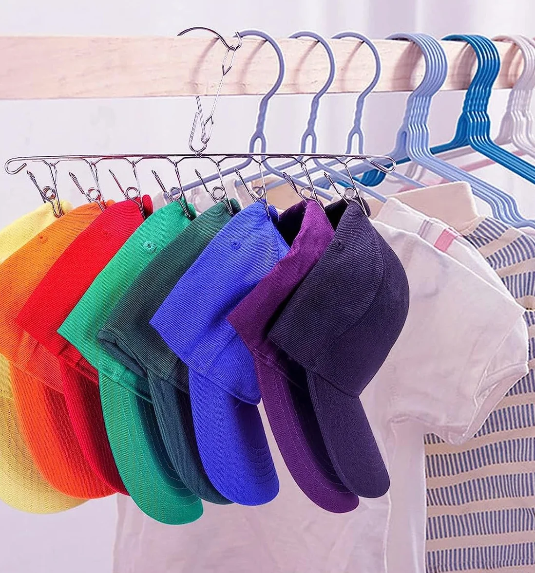 2 Pezzi Porta Cappelli da Armadio, Porta Cappellino da Baseball, Salvaspazio Cappelliera per Armadio Berretto Organizer Hanger Senza Installazione
