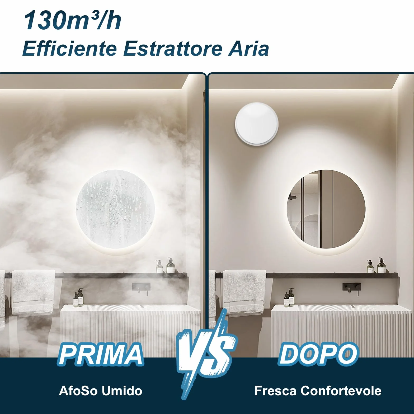 Ventilatore da bagno 100 mm Silenzioso Aspiratore Estrattore aria 130m³/h Vortice Basso Consumo
