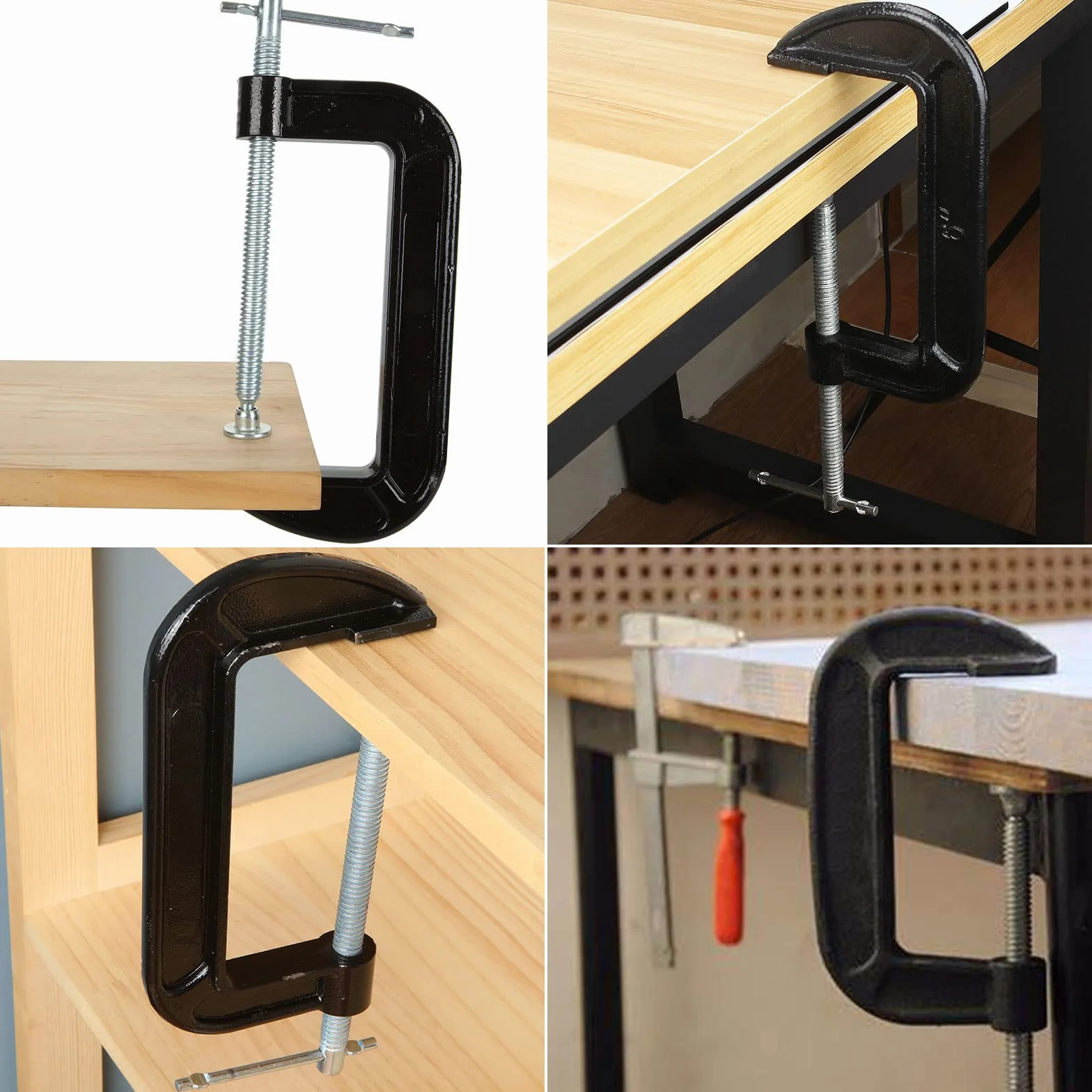 ASelected 4 morsetti a G da 150 mm, resistenti e resistenti, set di morsetti a C per la lavorazione del legno, saldatura, riparazione automobilistica, apertura ganasce da 15,2 cm