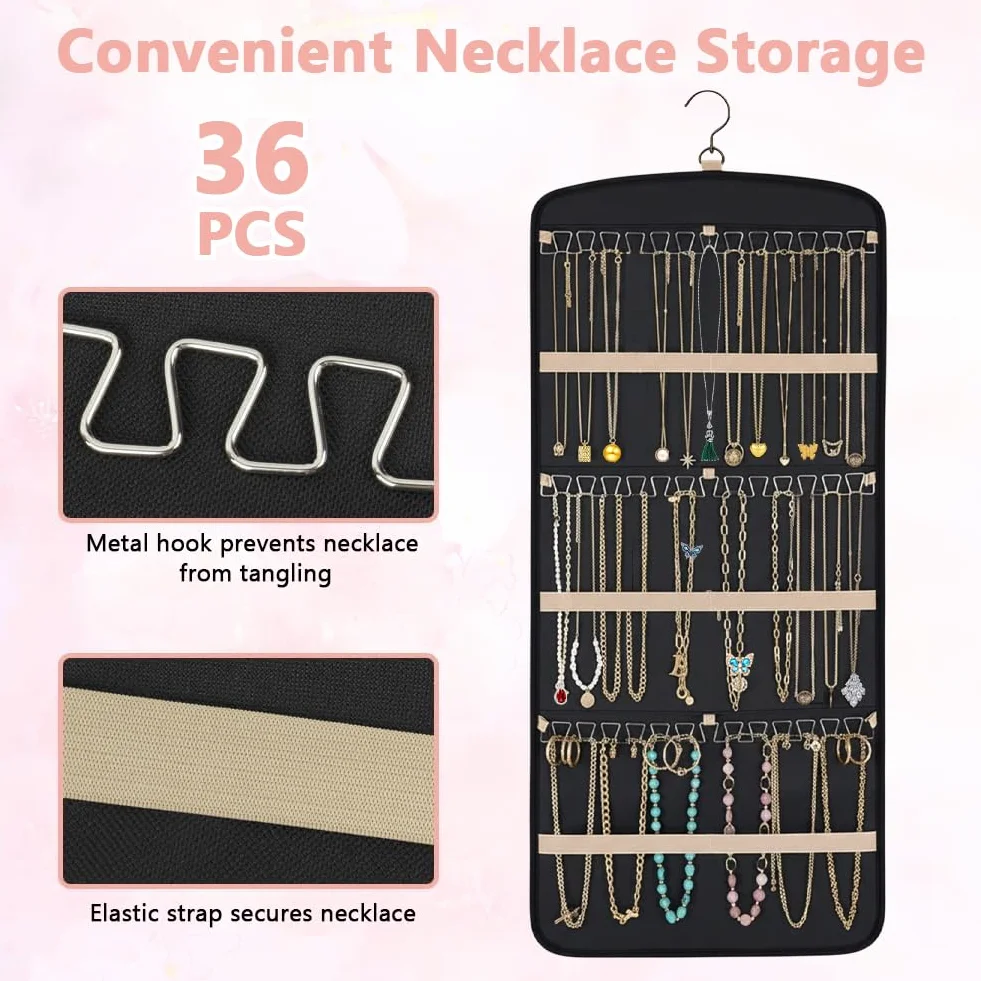Aucuu Hanging Jewelry Organizer per Armadio 39 Tasche 3 Ganci a Forma di Onda