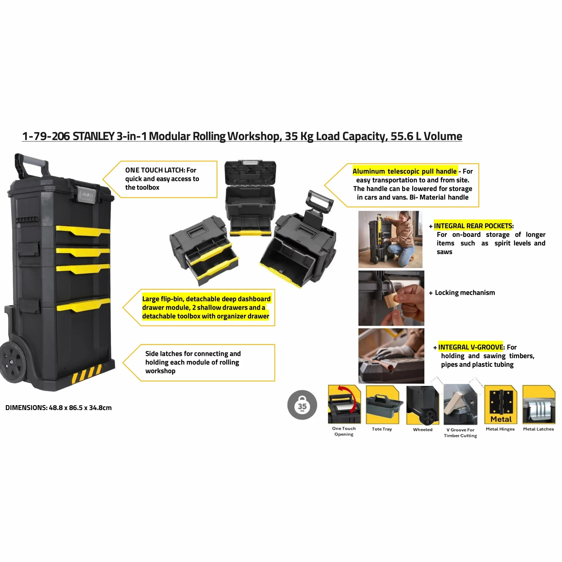 STANLEY Officina Modulare 3-in-1 su Ruote, 1-79-206