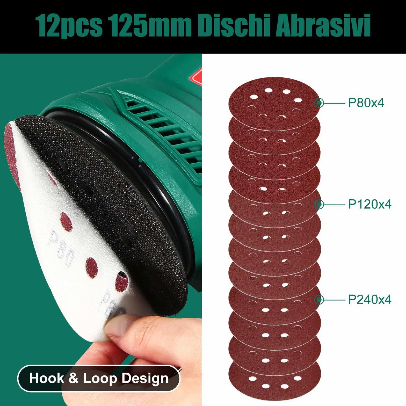 HYCHIKA Levigatrice Orbitale 300W 6 Velocità 13000 RPM 125mm Dischi Abrasivi