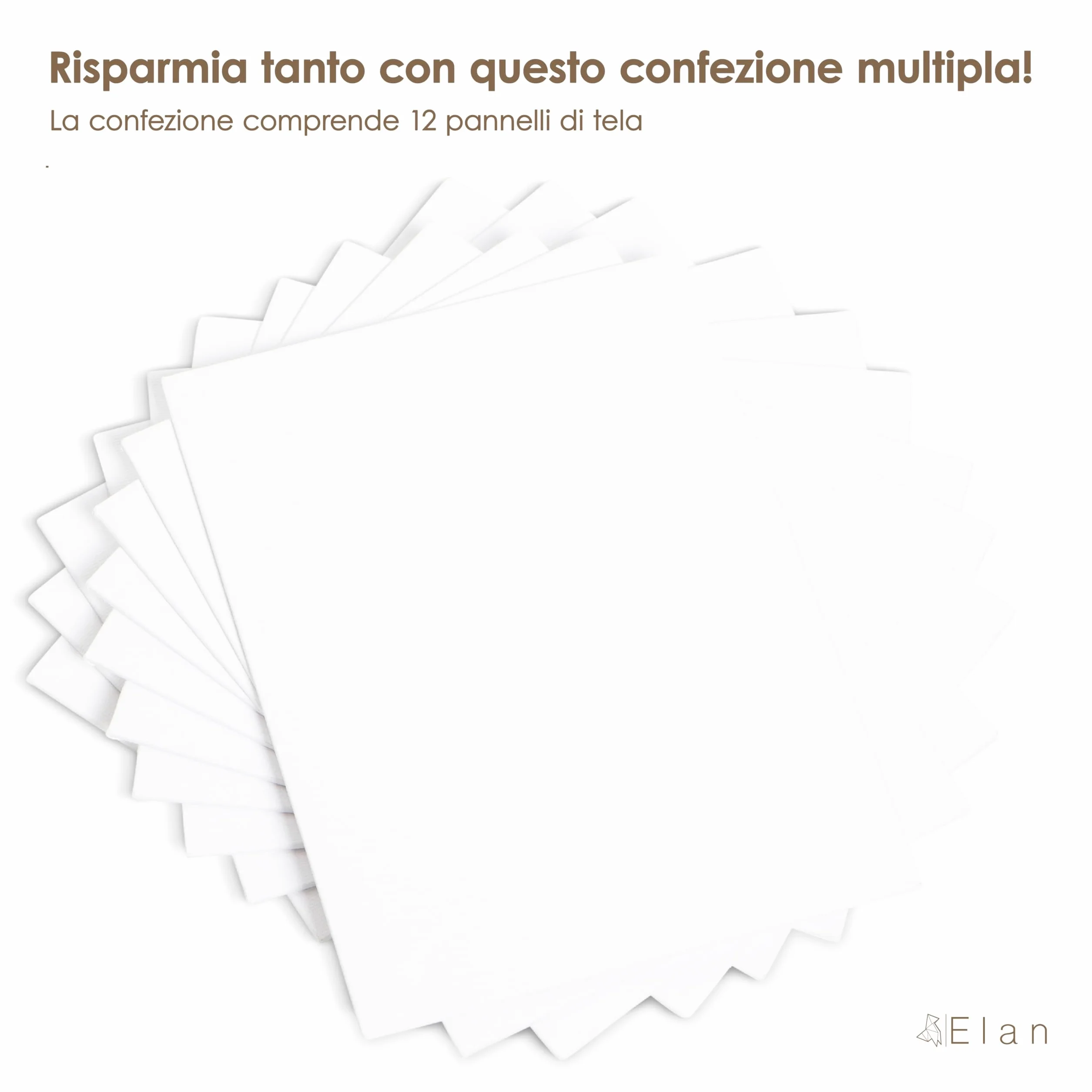 Elan Tela per Dipingere 15x20, Set di 12 Pannelli in Tela in Cotone 100%, Cartone Telato, Tele Pittura per Acrilica e Olio, Tele per Dipingere Piccole
