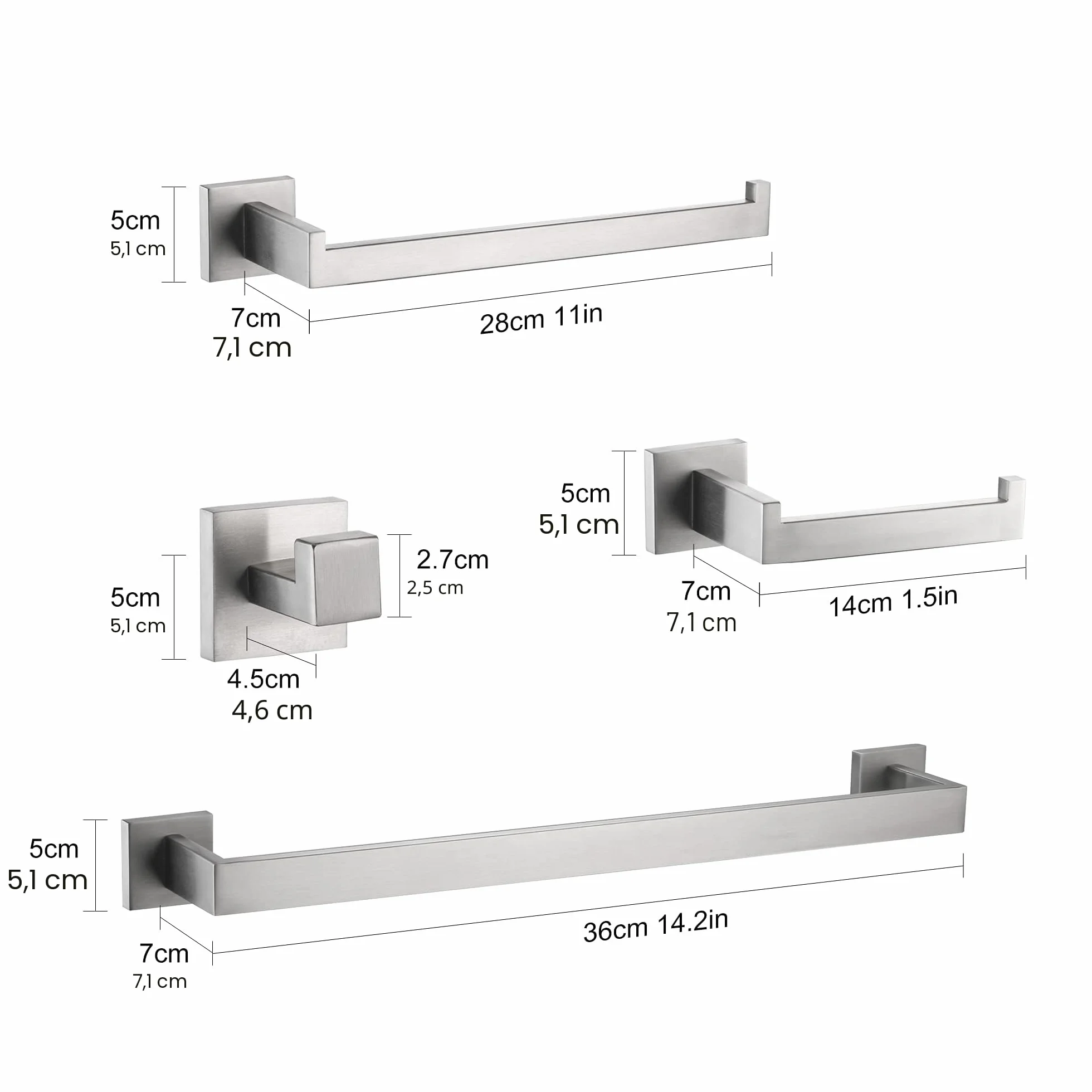 DUFU 4 Pezzi Portasciugamani Set di Accessori di Ferramenta di Bagno di Parete, per Asciugamani, 40cm, Porta Salviette e Carta Igienica, Ganci SUS304 Acciaio Inossidabile Argento Spazzolato