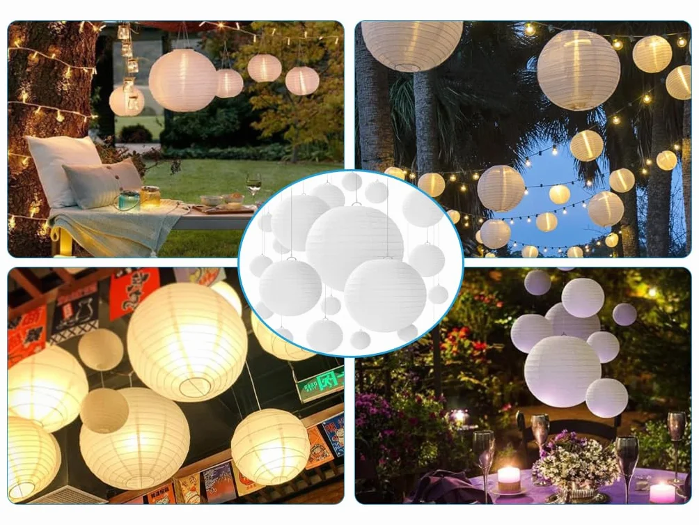 Lanterne di Carta Bianche 15 Pezzi Rotonde per Decorazioni Compleanni Feste 10-30cm