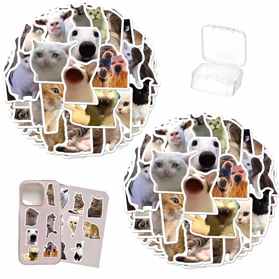 202 Adesivi Meme Gatti, Sticker Divertenti Impermeabili in PVC, Adatti per Diario, Laptop, Bottiglie, Valigie, Decorazione Fai da Te