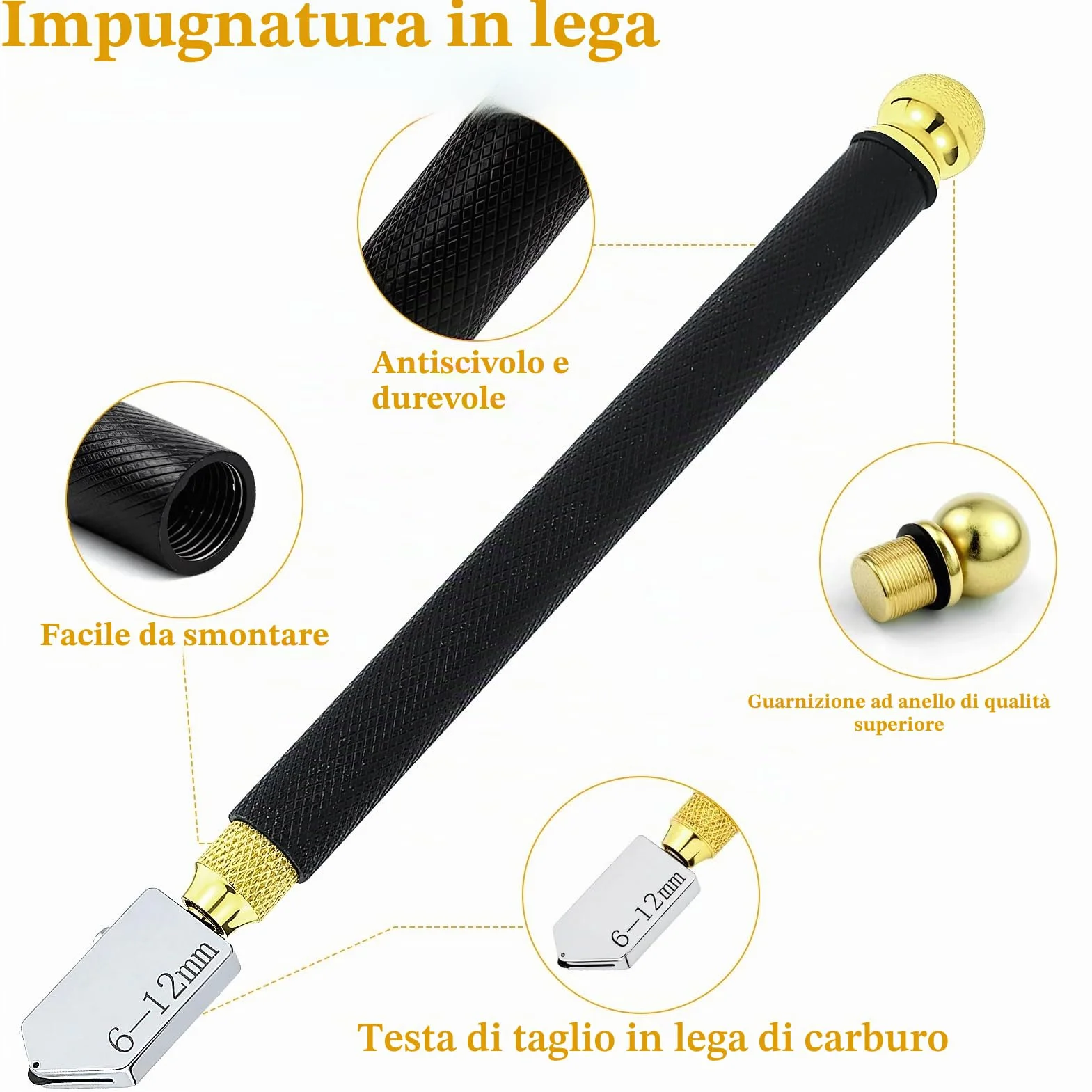 Taglierina in Vetro, Taglia Vetro Piastrelle, 5 Pezzi Strumento Tagliavetro, Testa da Taglio da 2 mm a 20 mm, Tagliavetro per Vetro, Glass Cutter per Vetro Piastrelle Specchio
