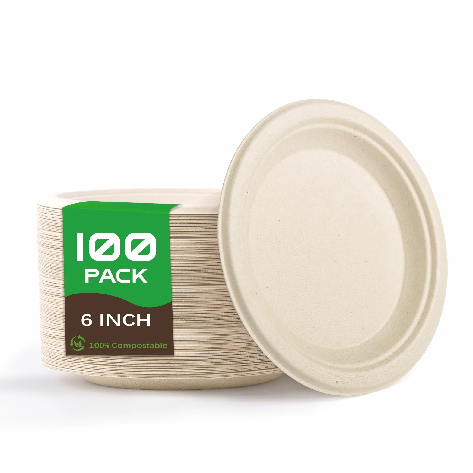 Piatti di Carta 100 Pcs Biodegradabili Compostabili 15.2 cm per Festa Campeggio