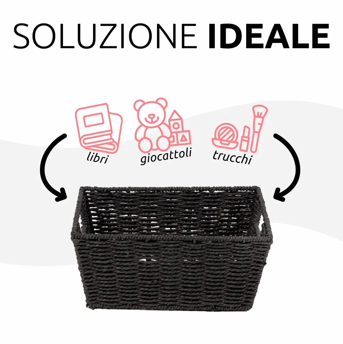 Compactor Etna Cesto Rettangolare in Carta Intrecciata a Mano, Nero, 31 x 24 x H. 14 cm, RAN6543