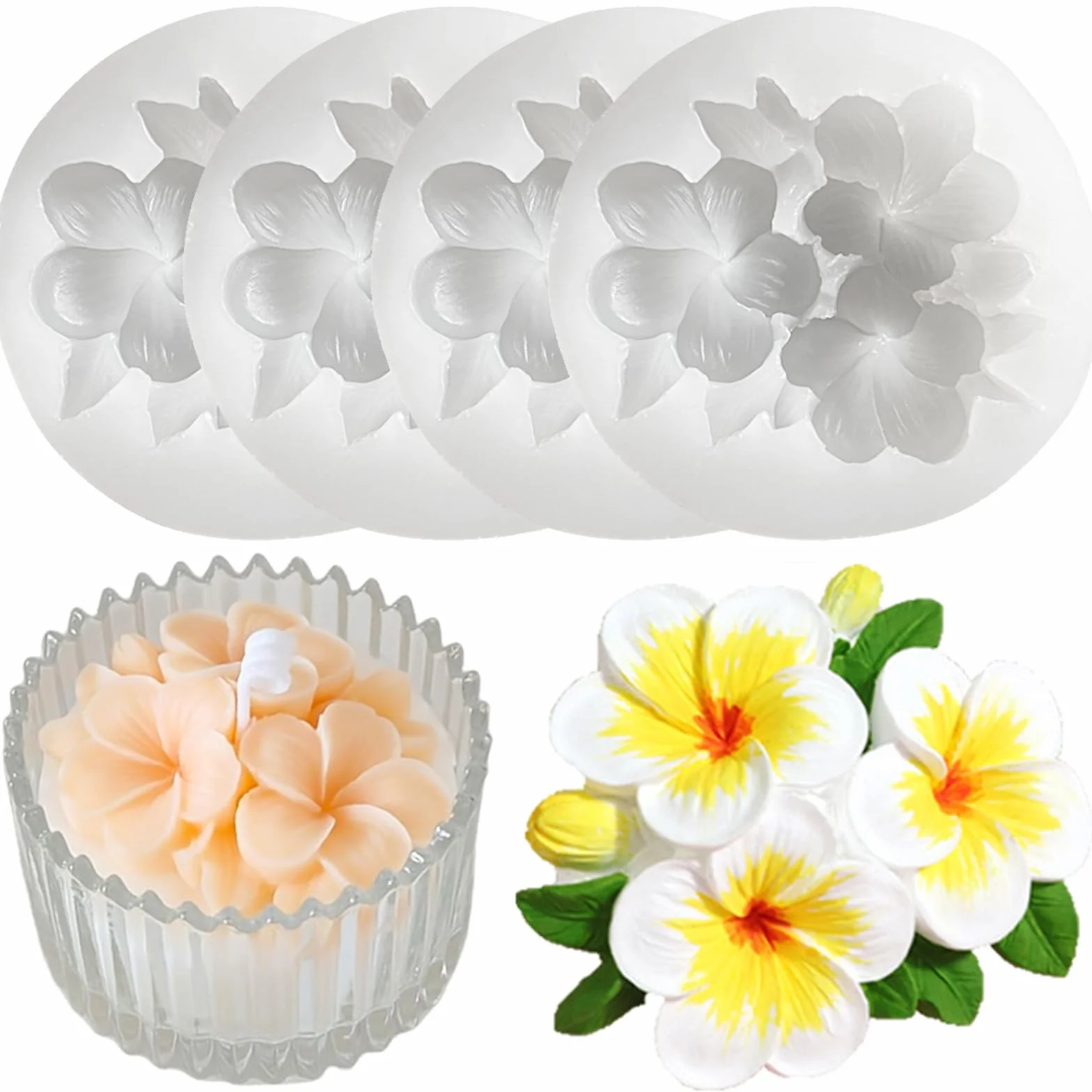 4 stampi in silicone a forma di fiore 3D, stampi in silicone per candele, stampi per candele fai da te, per realizzare candele e sapone