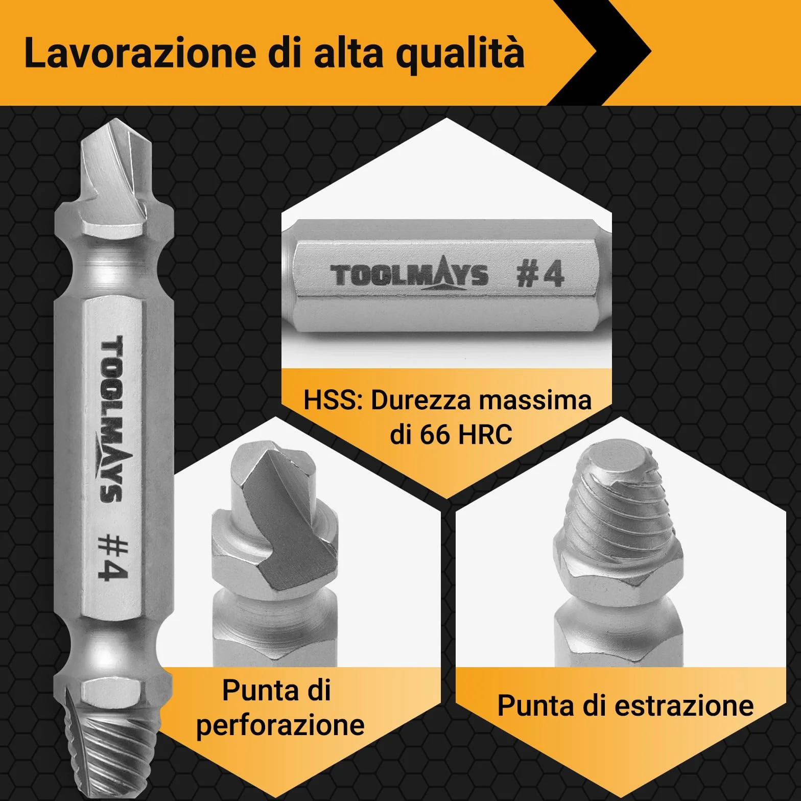 Estrattore Viti Danneggiate Con 3 punte a spirale, 8 Pezzi Estrattore Viti Spanate, Estrattori Viti Danneggiate Durezza Massima Fino a 66 HRC, Per Avvitare Danneggiate Arrugginite Viti