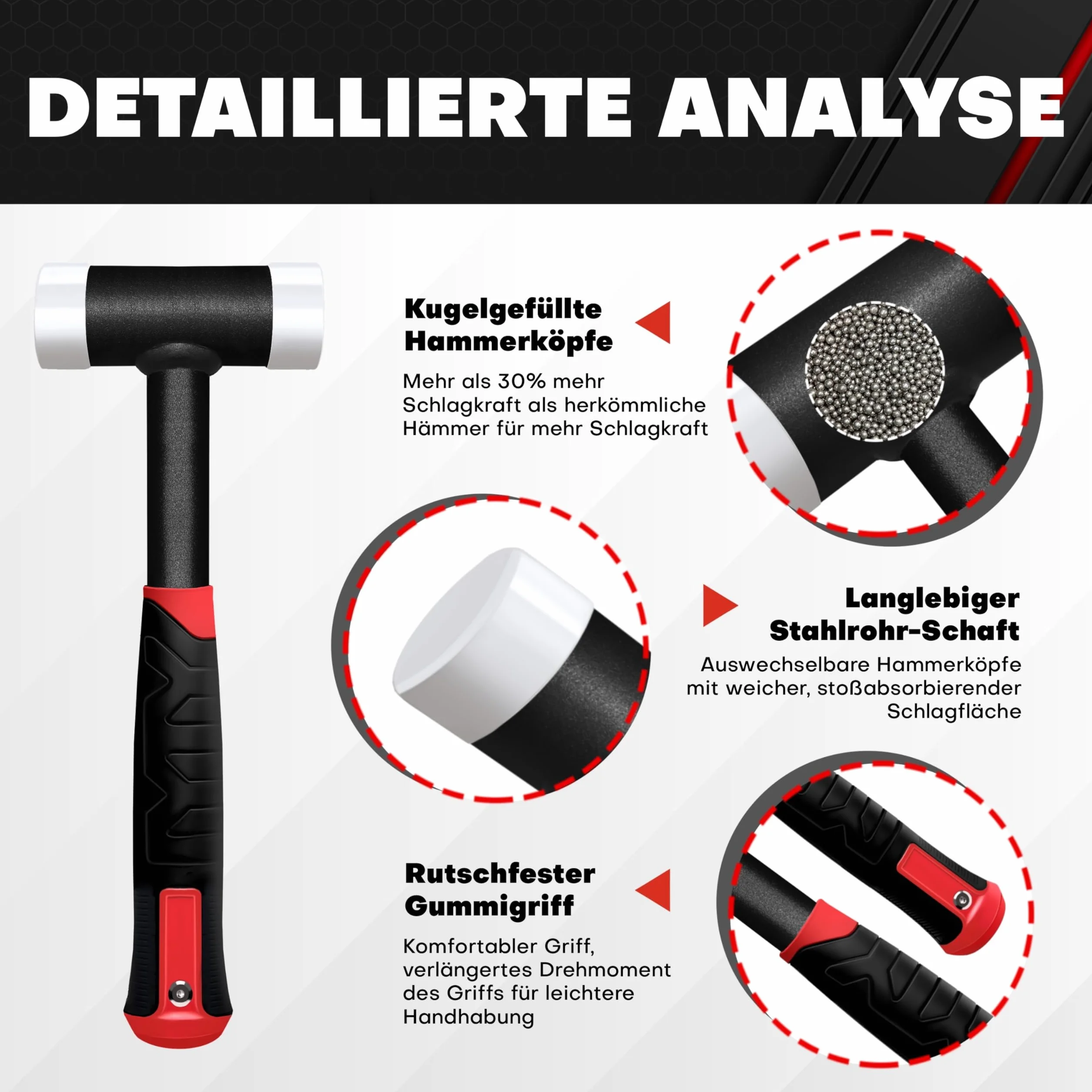 C&T Bacchetta morbida senza contraccolpo, diametro 40 mm, manico in acciaio, testa in nylon intercambiabile per scopi di manutenzione e montaggio