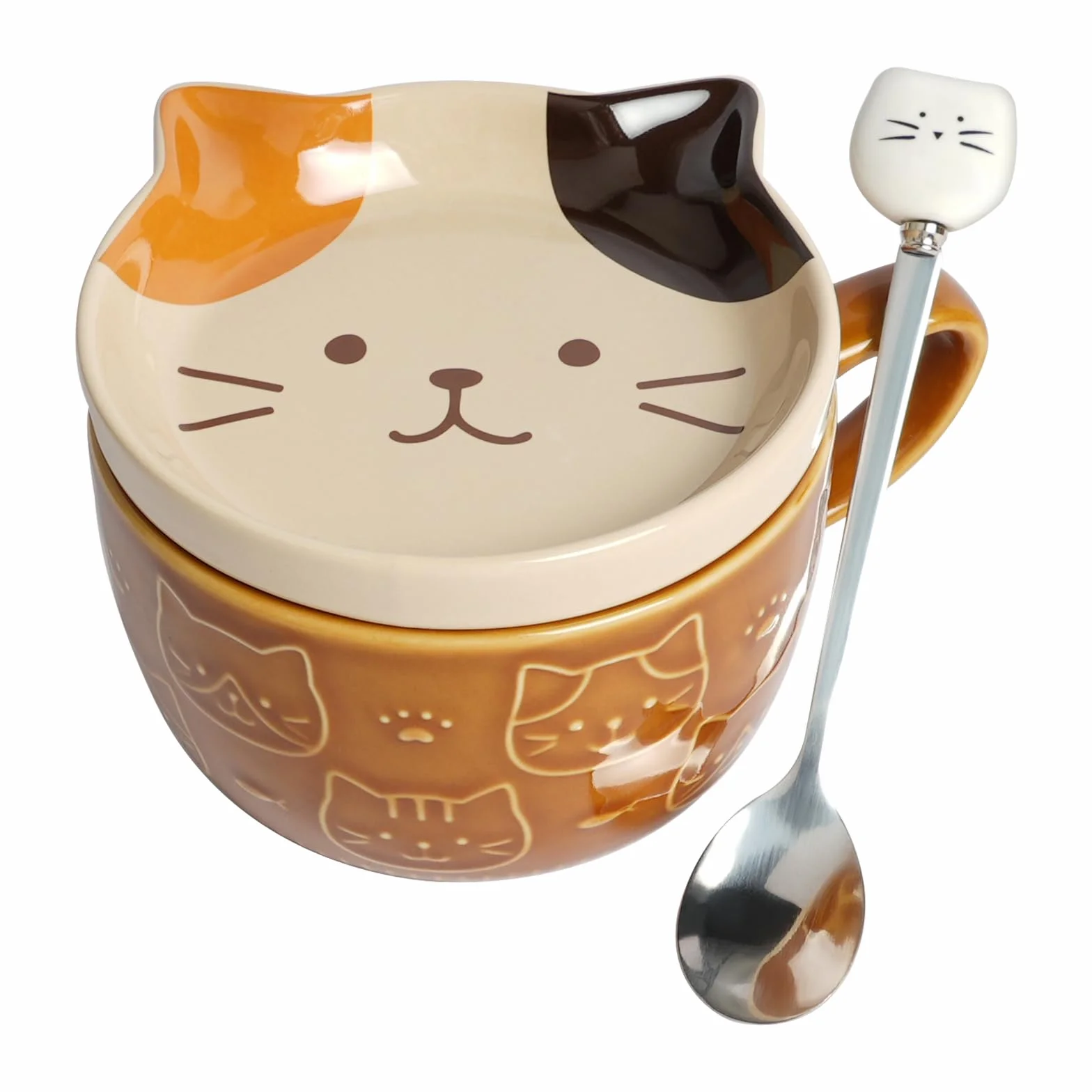 HOTUT Tazza Gatto Caffe Set Ceramica Kawaii, Set di Tazze da Caffè con Coperchi