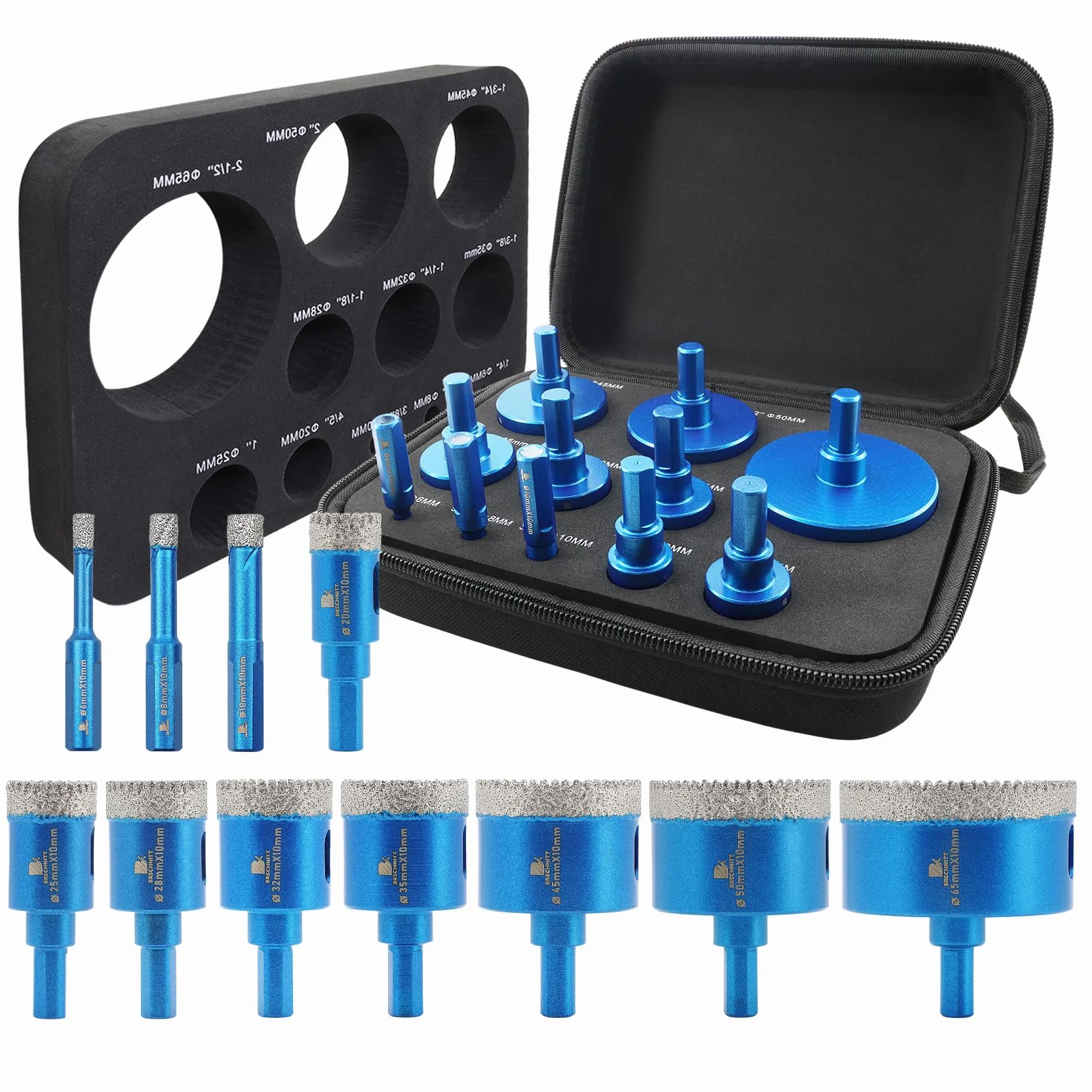 Punta per Trapano Diamantata Set - Frese diamantate 6/8/10/25/28/32/35/45/50/65mm fresa diamantata per Porcellana Granito Piastrella Marmo Taglio a Secco