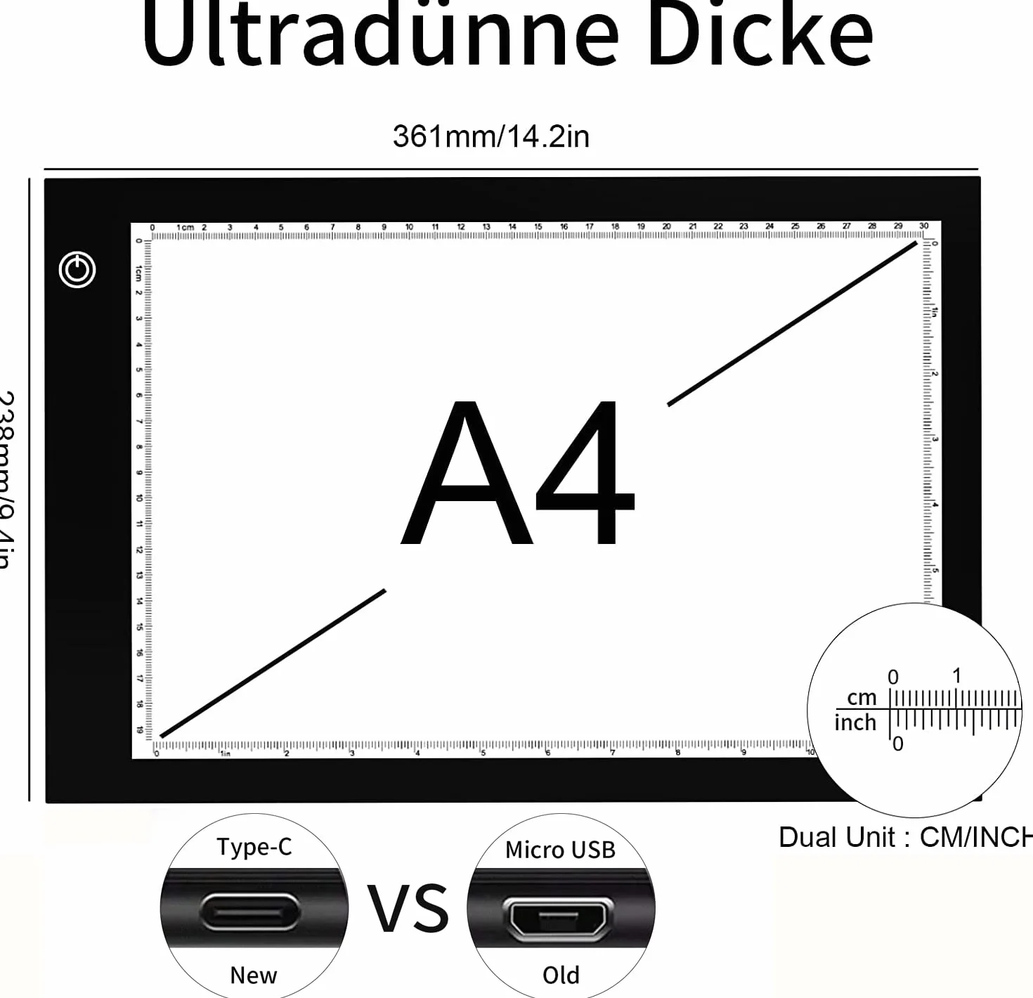 Tavoletta luminosa LED A4, lavagna copiativa a LED A4, sottilissima per tavolo da disegno con cavo USB con luminosità regolabile